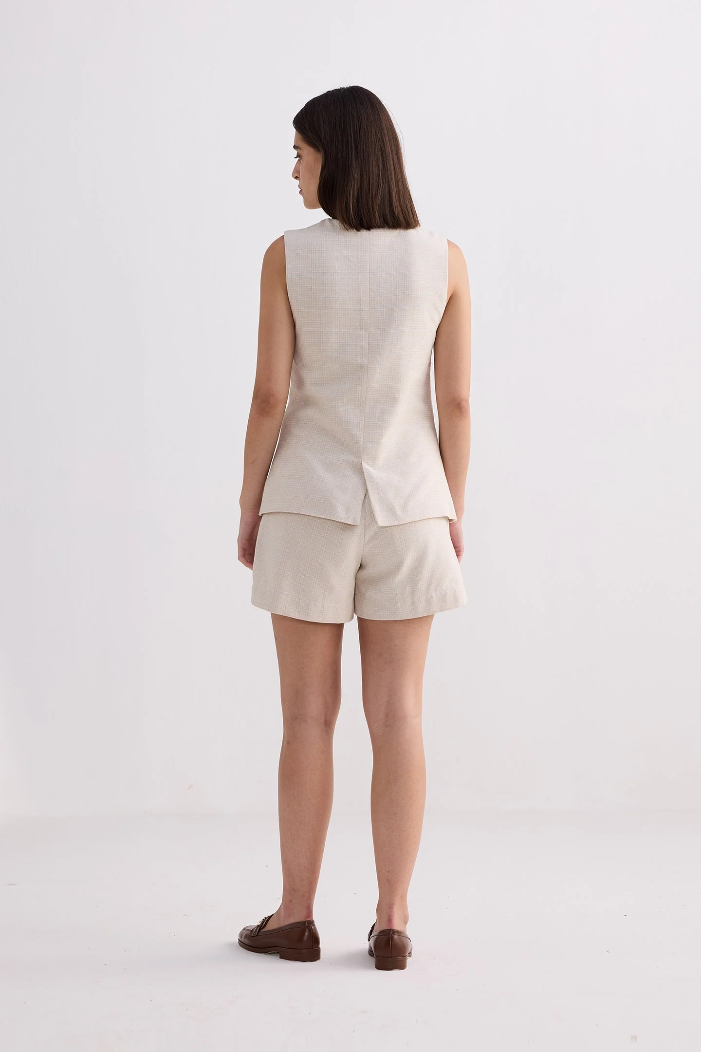 Cotton Tweed Vest Jacket Set in Cream - Image 2