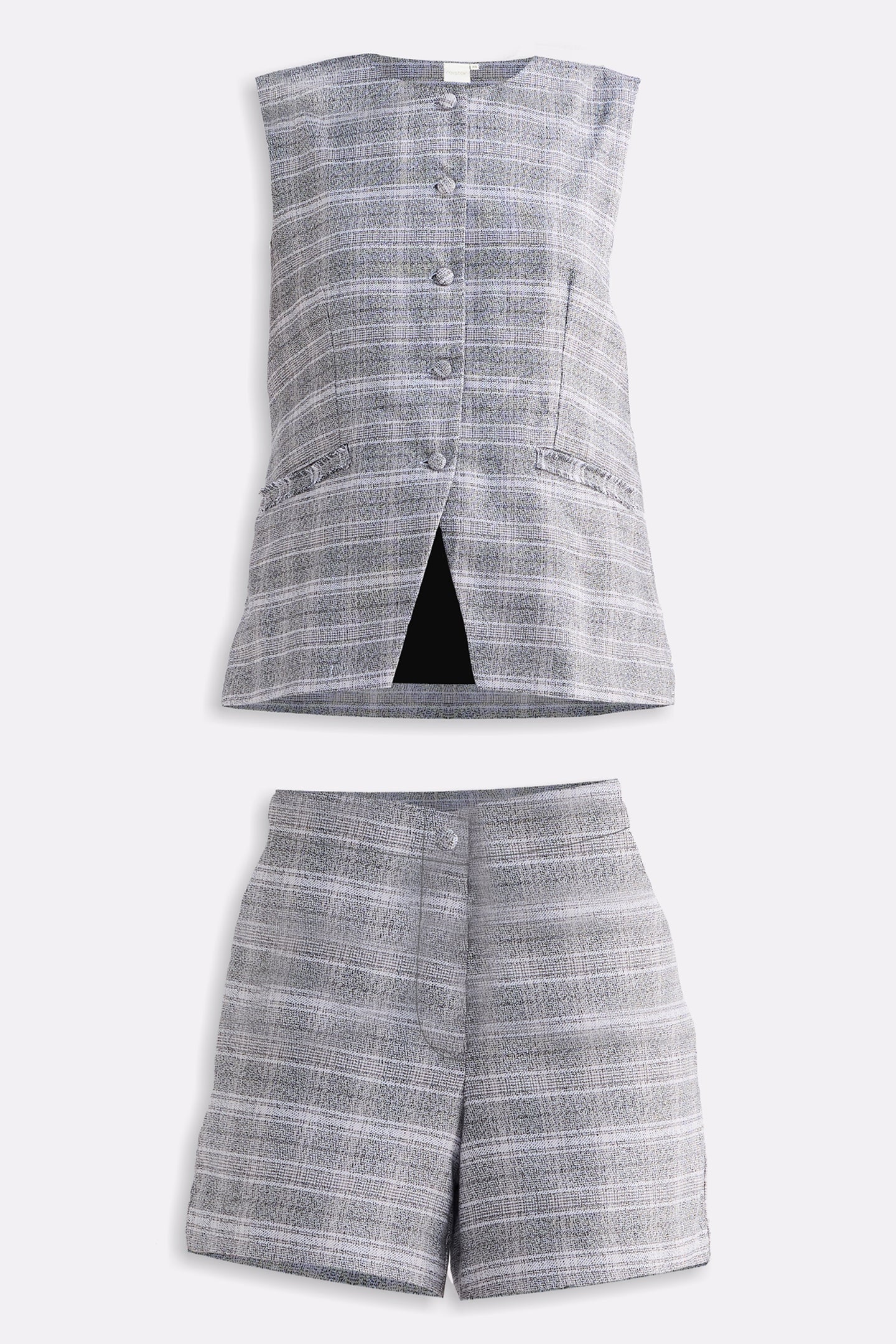 Cotton Tweed Vest Jacket Set in Grey - Image 10