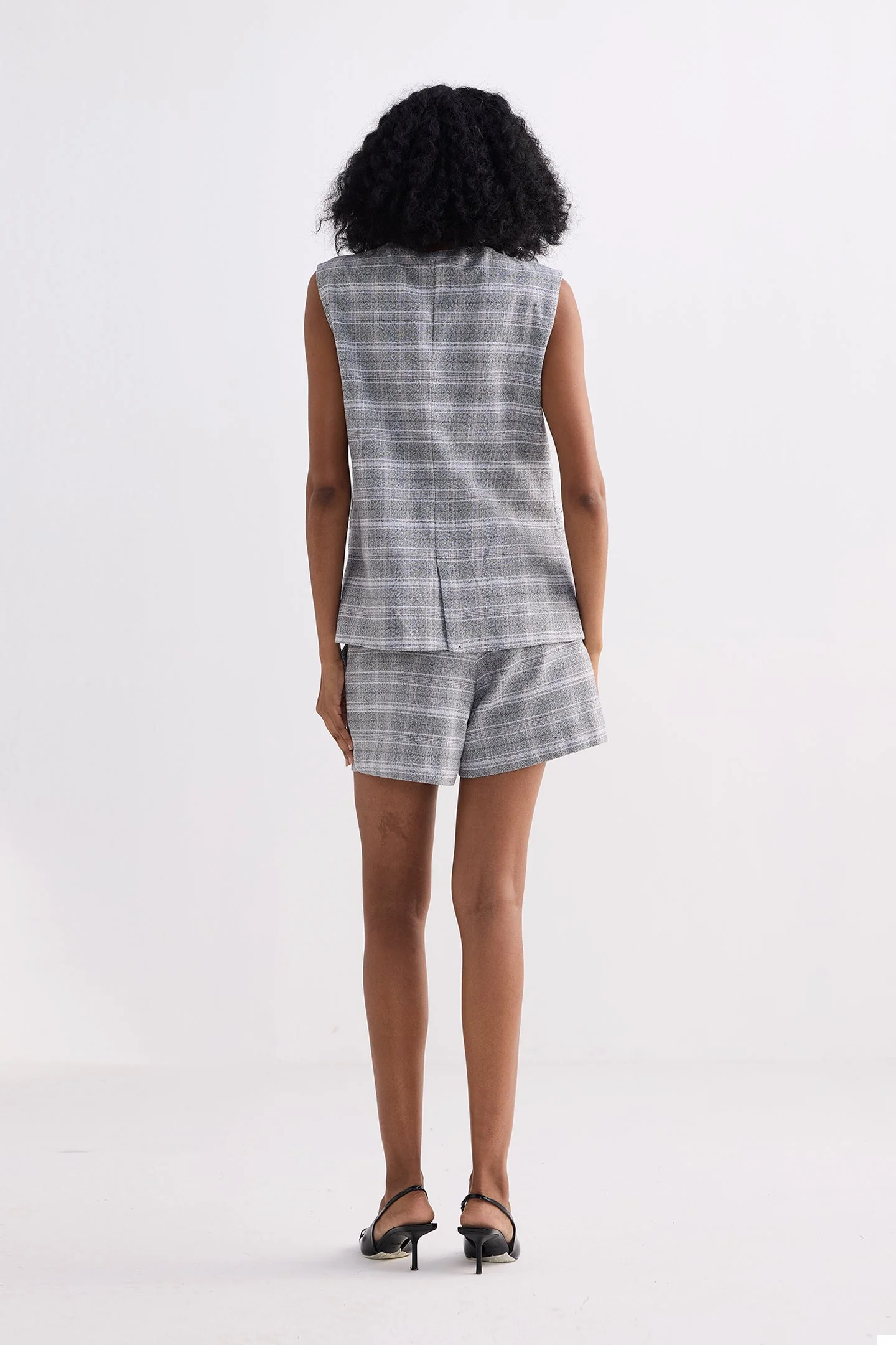 Cotton Tweed Vest Jacket Set in Grey - Image 2