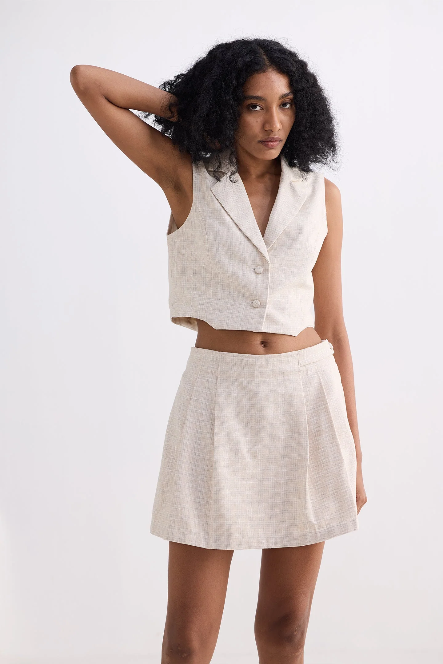 Cropped Cotton Tweed Vest Set in Cream - Image 7