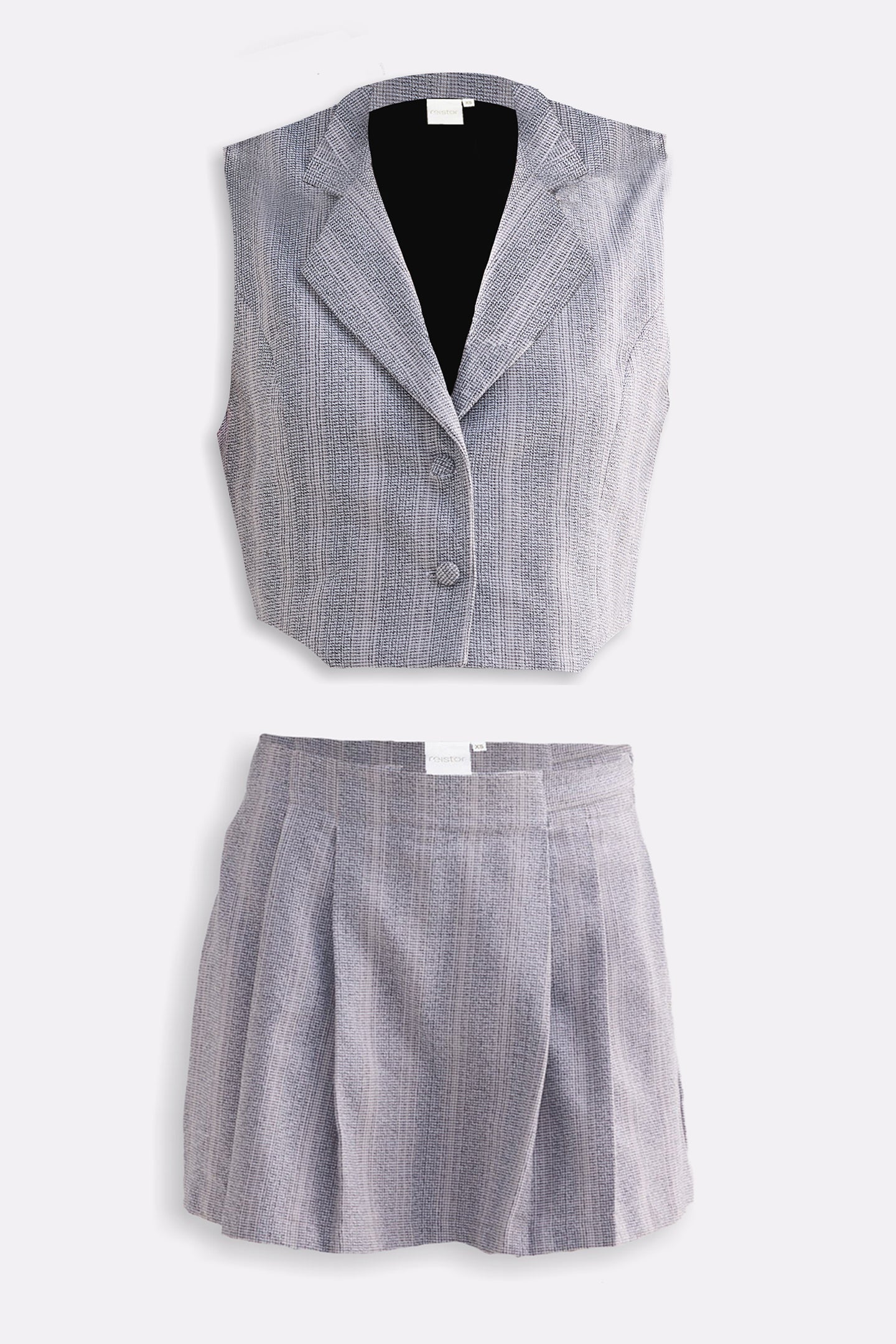 Cropped Cotton Tweed Vest Set in Grey - Image 12