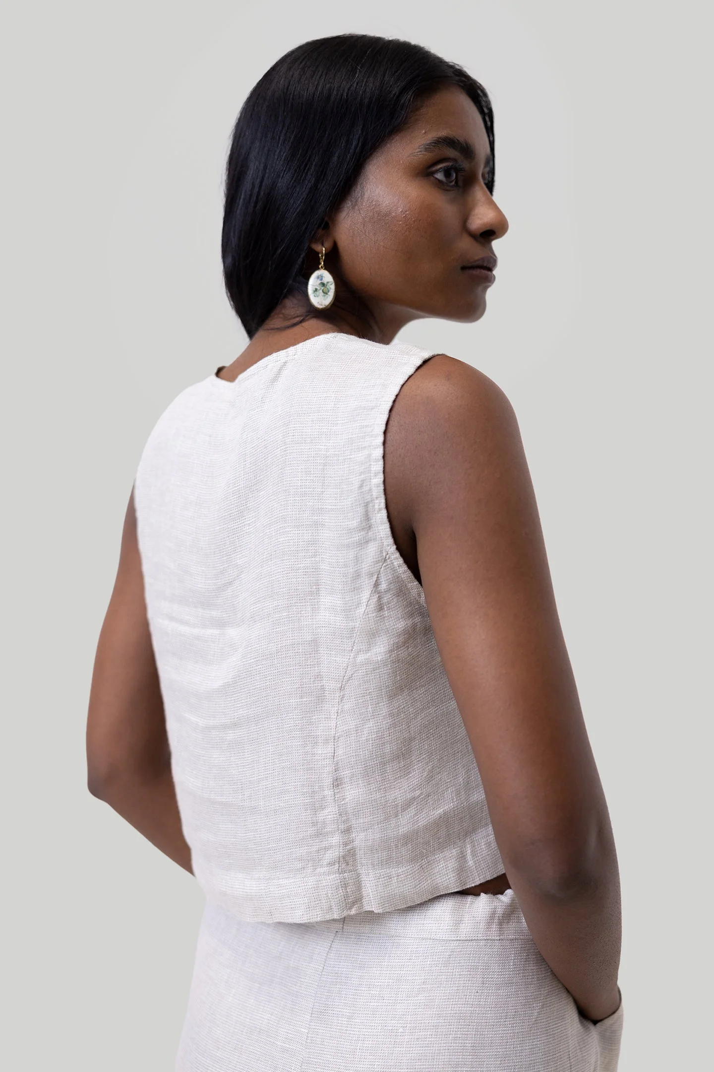 Cropped Vest Top in Ecru - Image 2