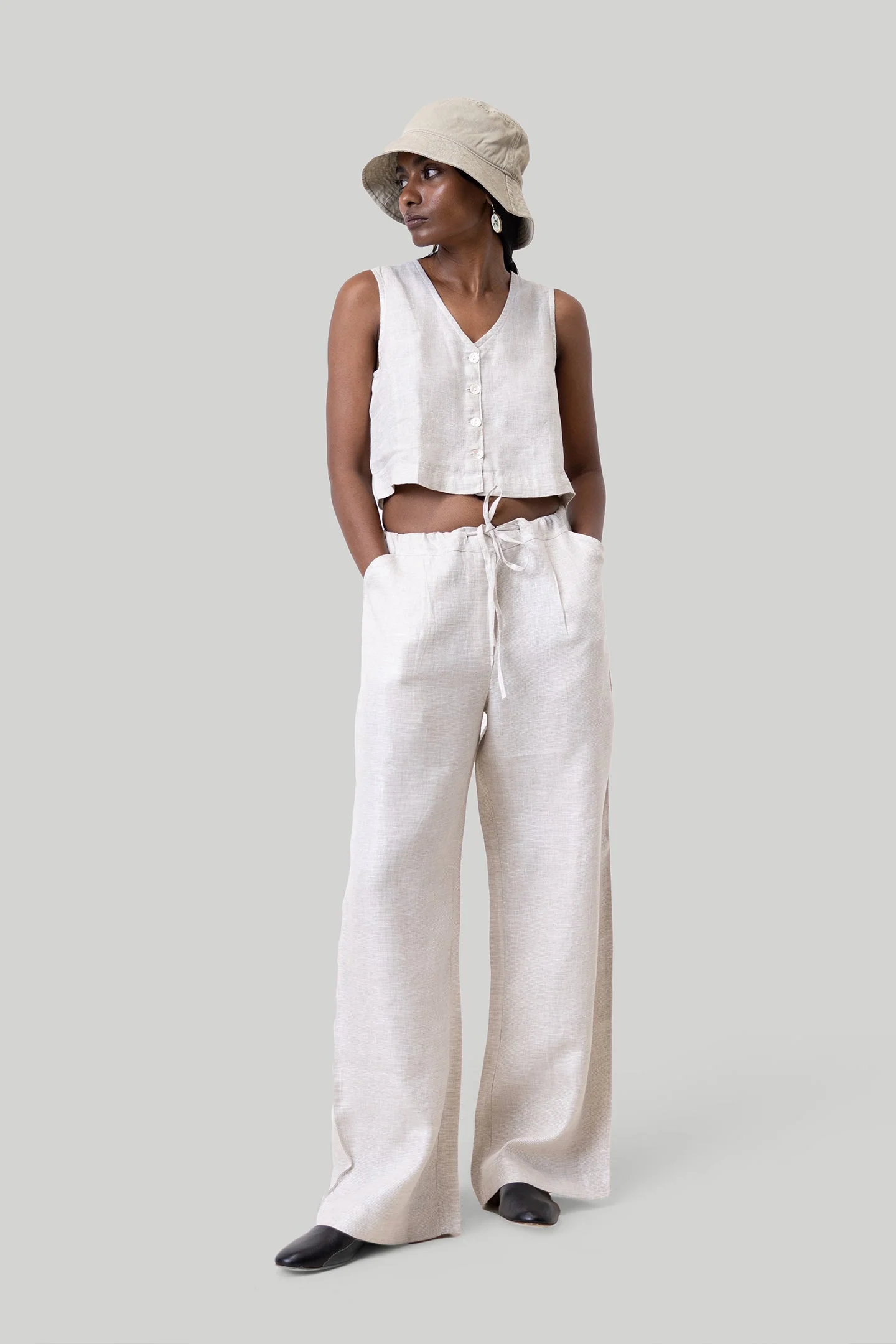 Cropped Vest Top in Ecru - Image 4