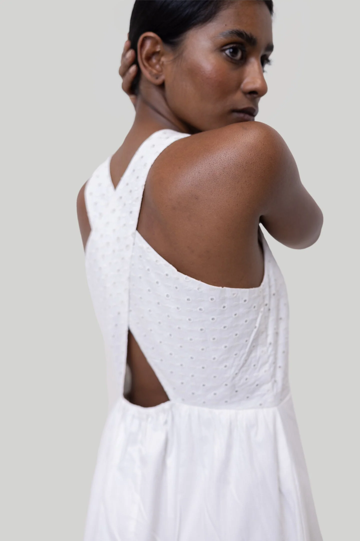Cross-back Midi Dress in Eyelet Embroidery - Image 2