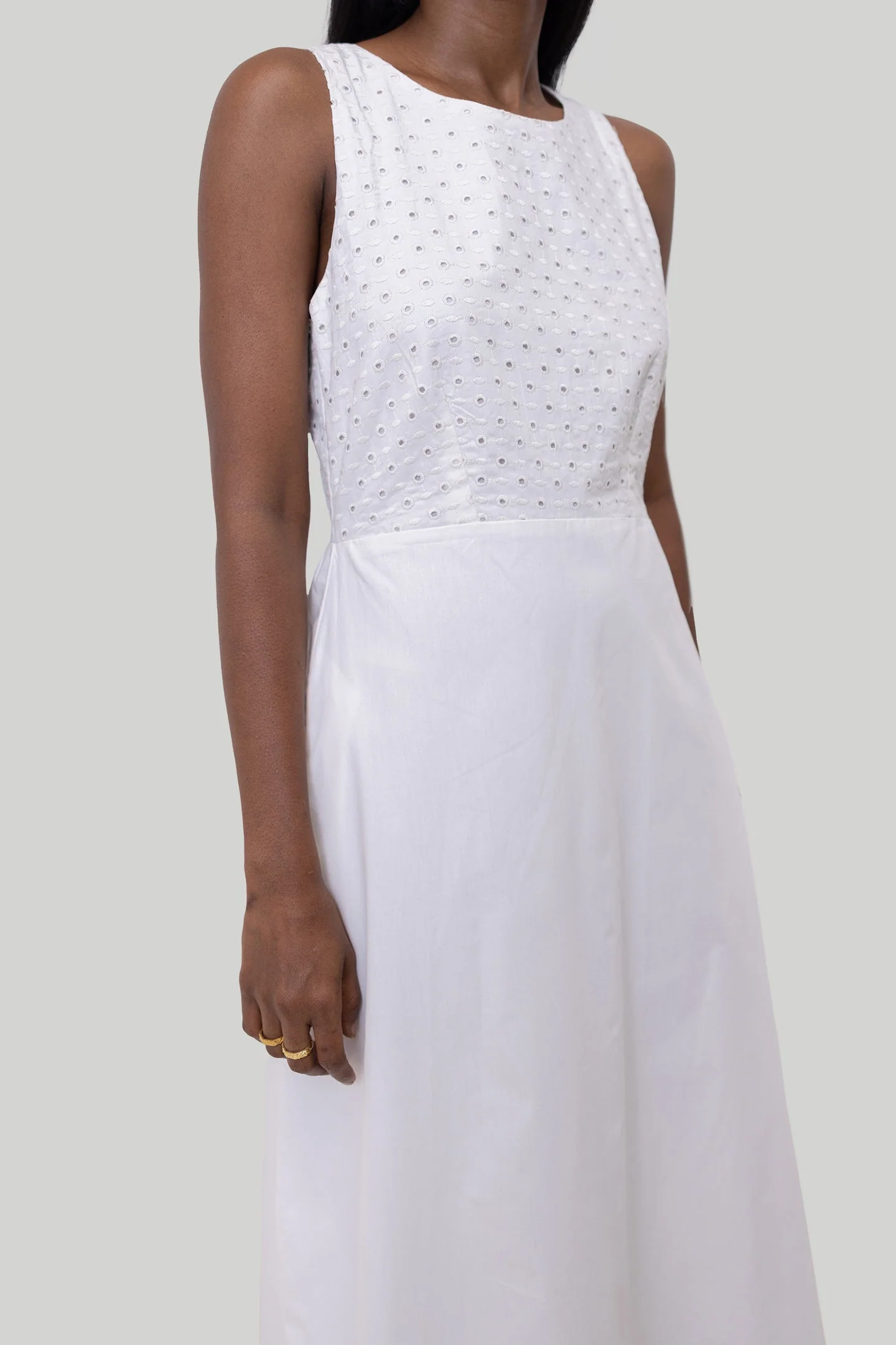 Cross-back Midi Dress in Eyelet Embroidery - Image 3