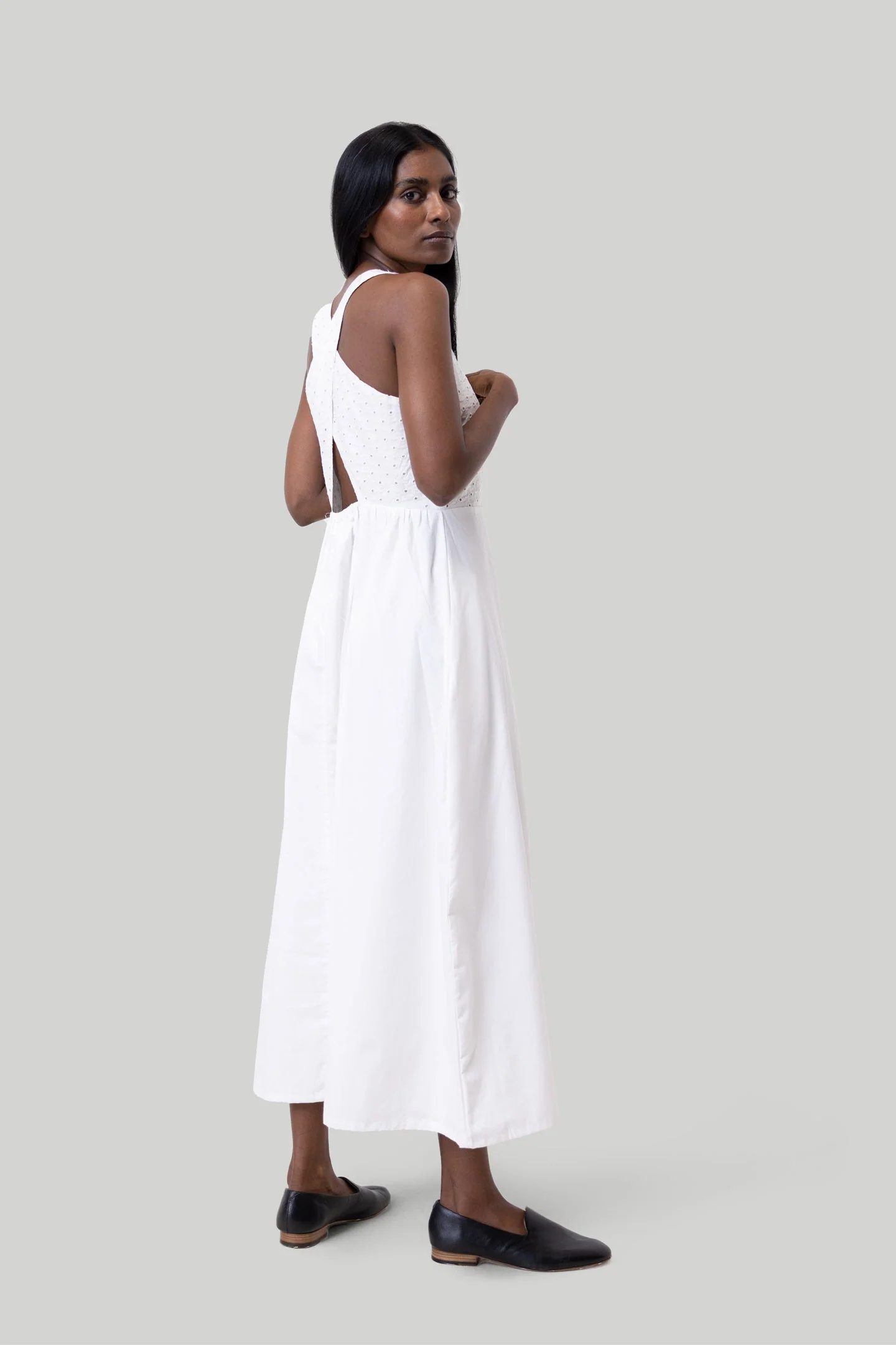 Cross-back Midi Dress in Eyelet Embroidery - Image 4