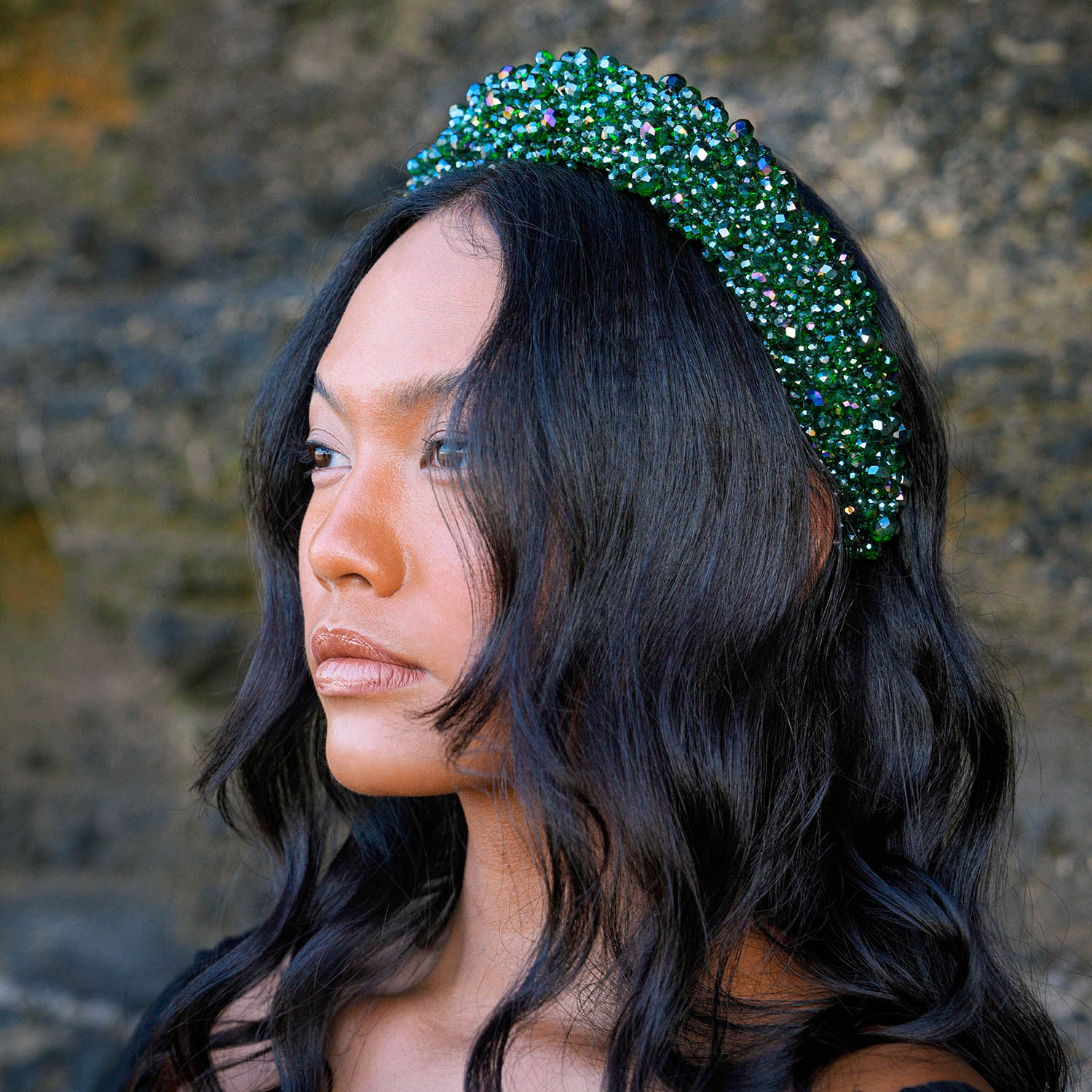 CROWN Glass Crystal Beads Headband In Emerald Green - Image 4