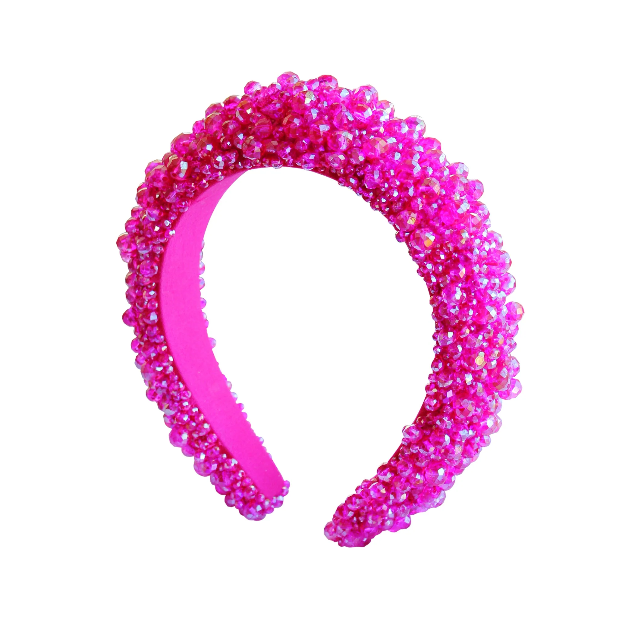 CROWN Glass Crystal Beads Headband In Shocking Pink - Image 5