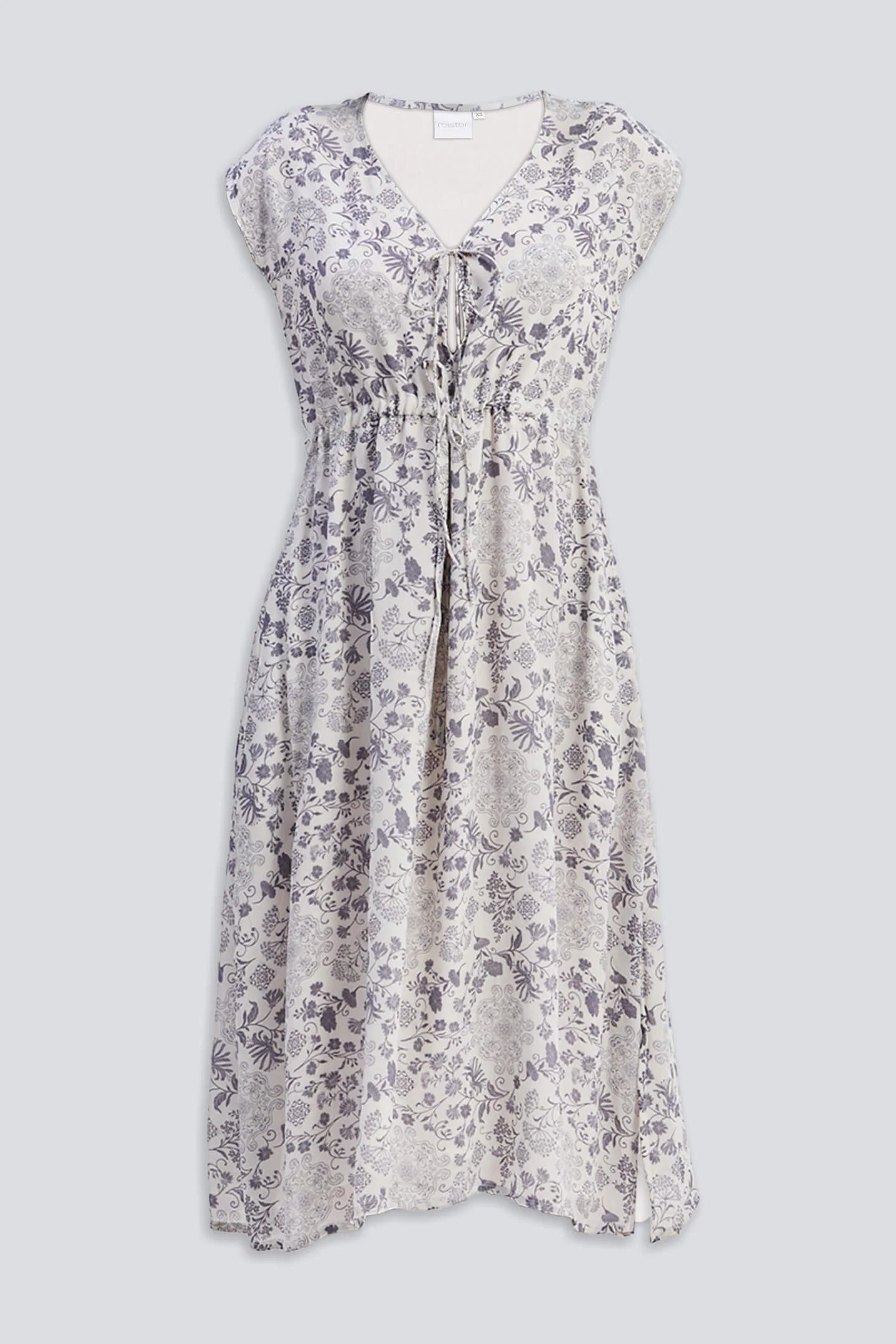 Deep V-neck Gathered Dress in Florals - Image 15