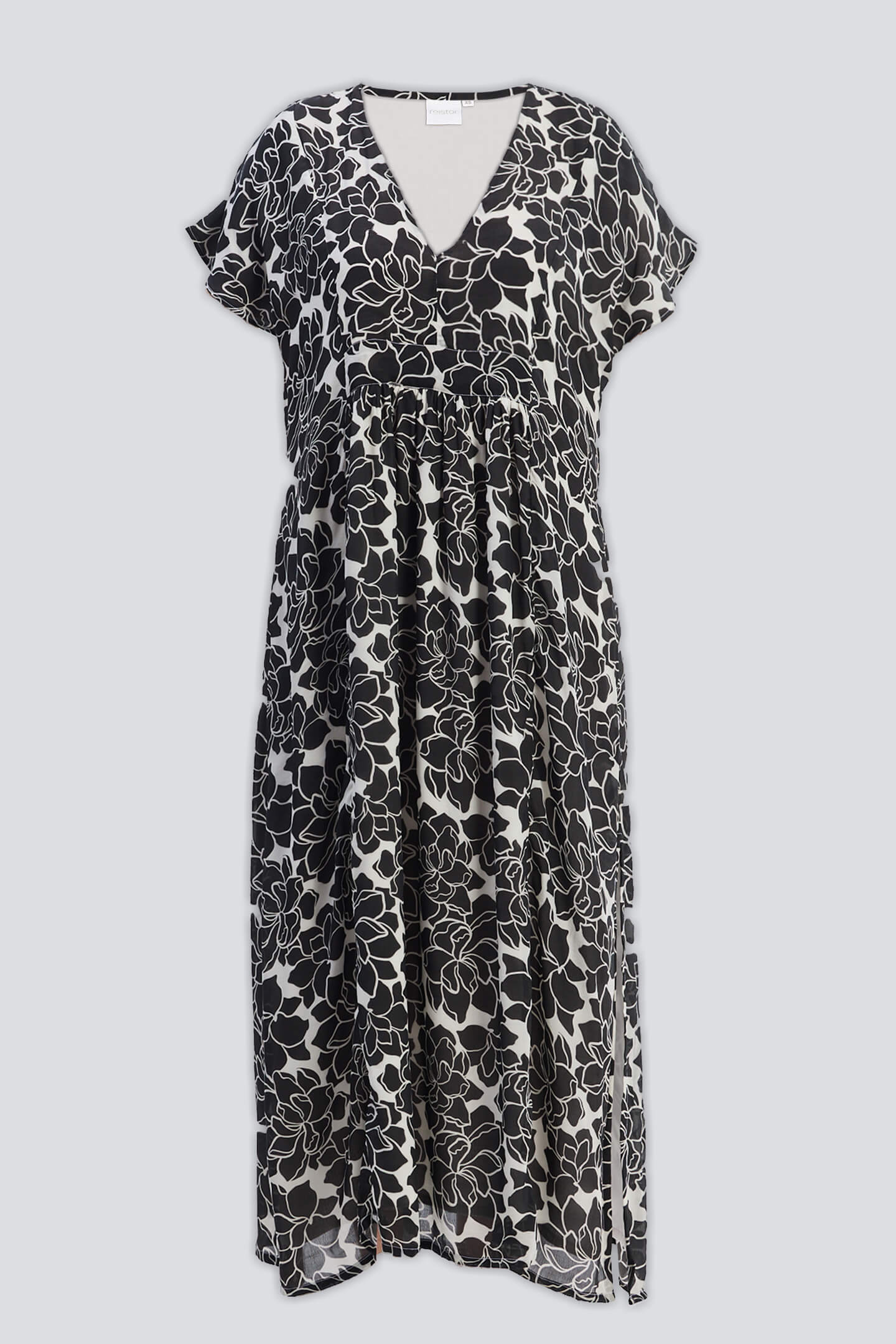 Deep V-neck Maxi Dress with Front Gathers in Black Florals - Image 9