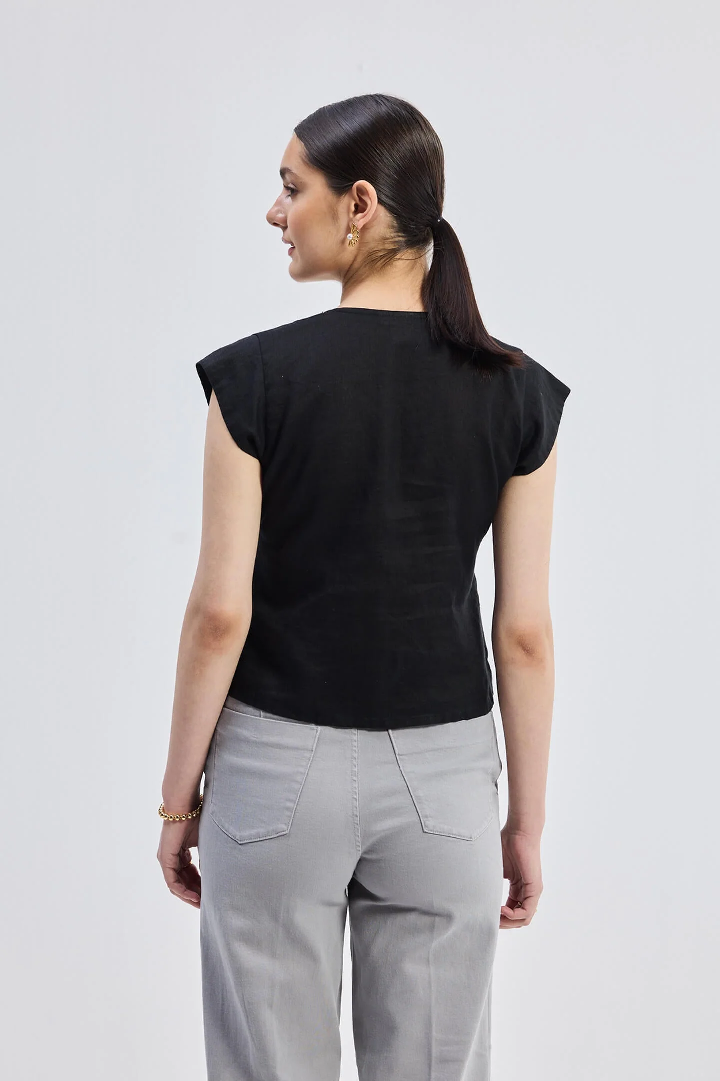Deep V-neck short top in Black - Image 2