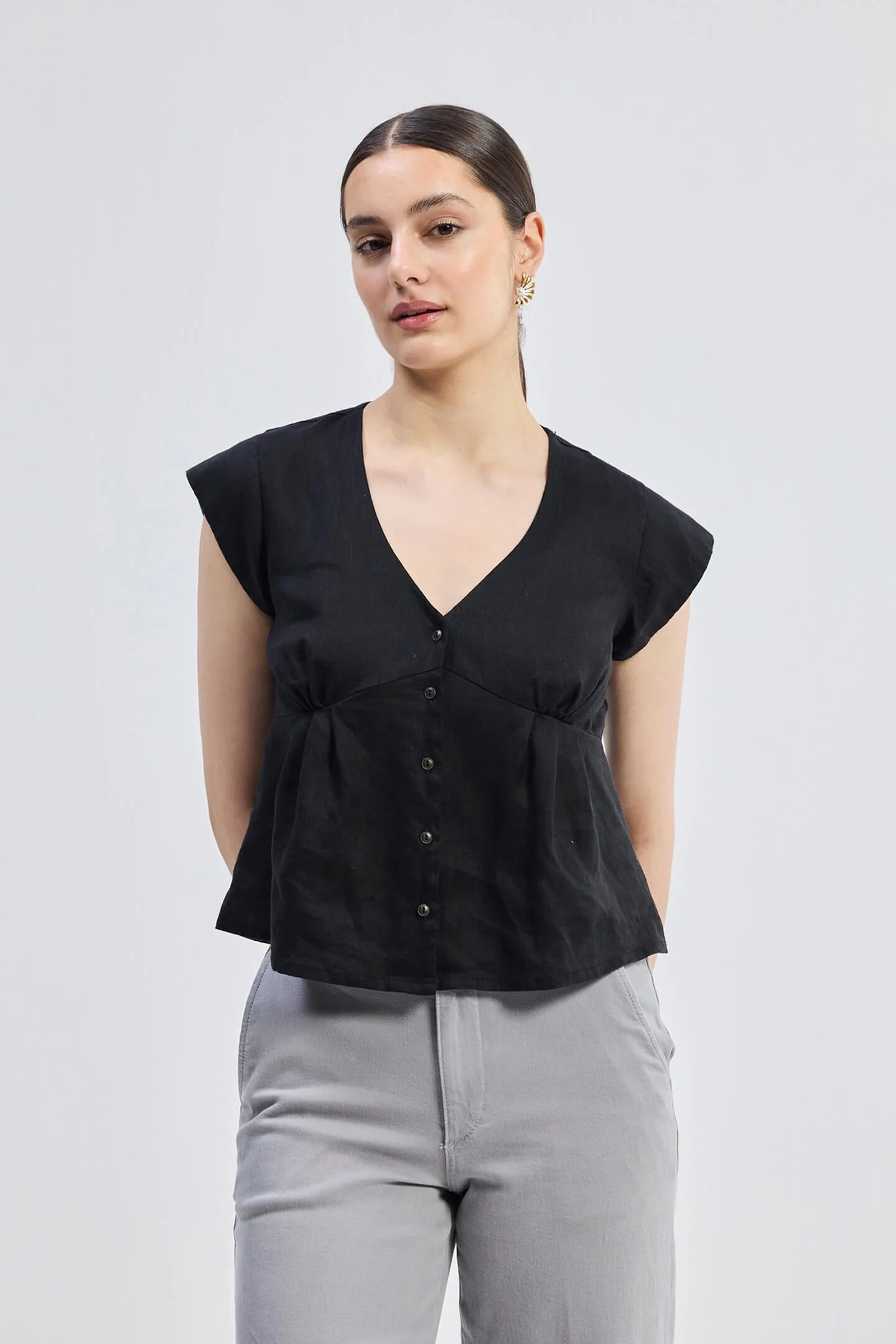 Deep V-neck short top in Black - Image 4