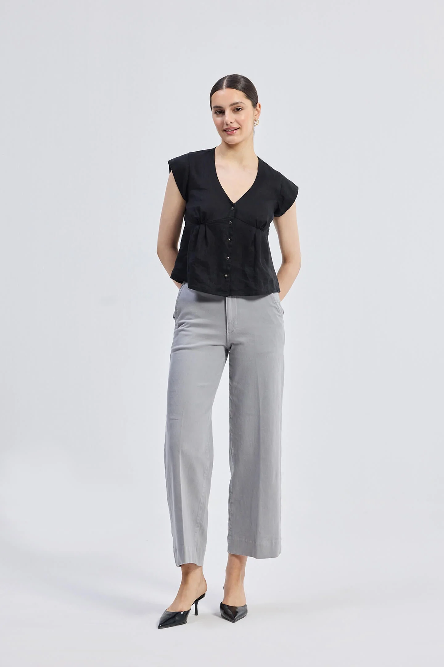 Deep V-neck short top in Black - Image 5