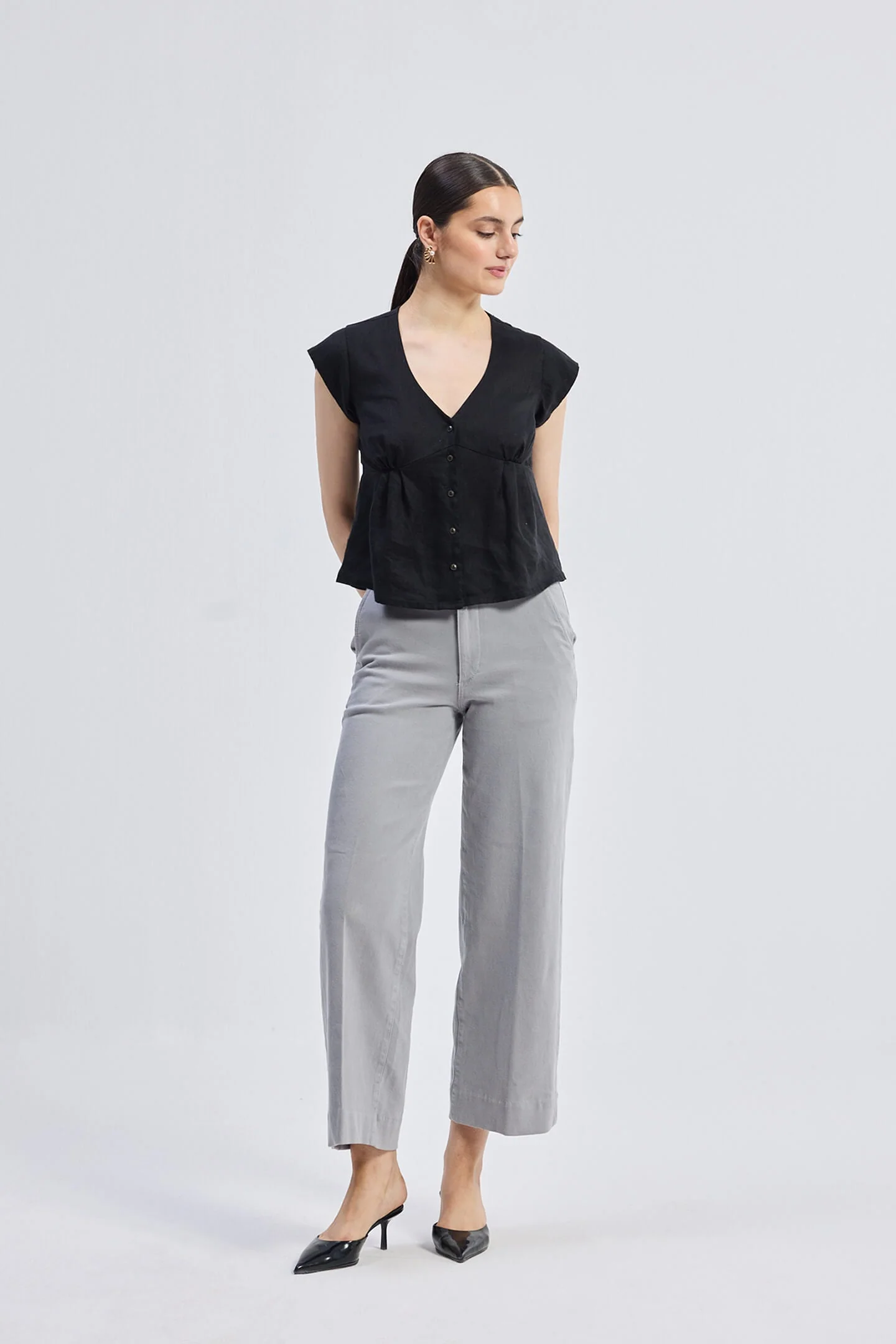 Deep V-neck short top in Black - Image 6