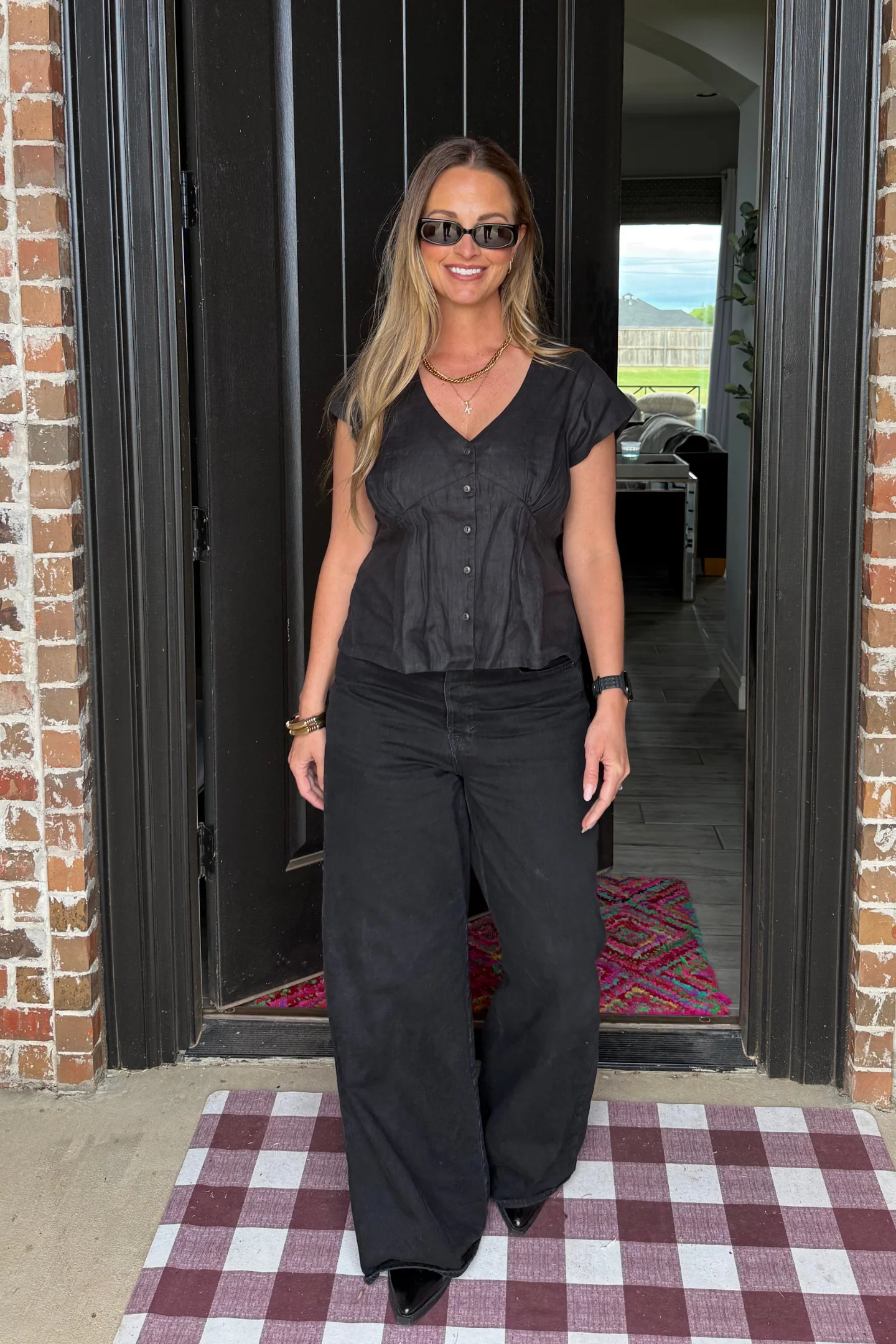 Deep V-neck short top in Black - Image 8