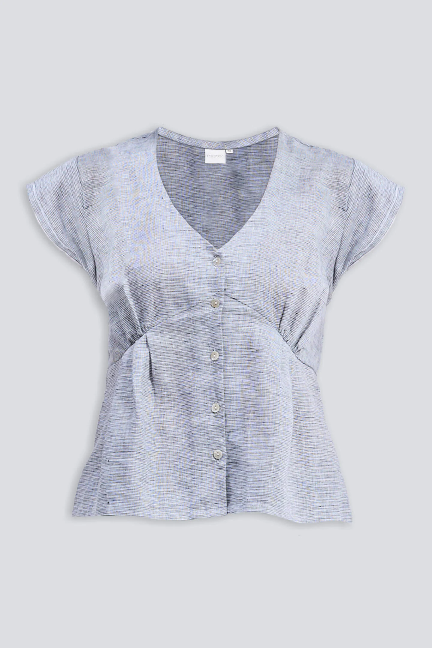 Deep V-neck short top in Linen Stripes - Image 9
