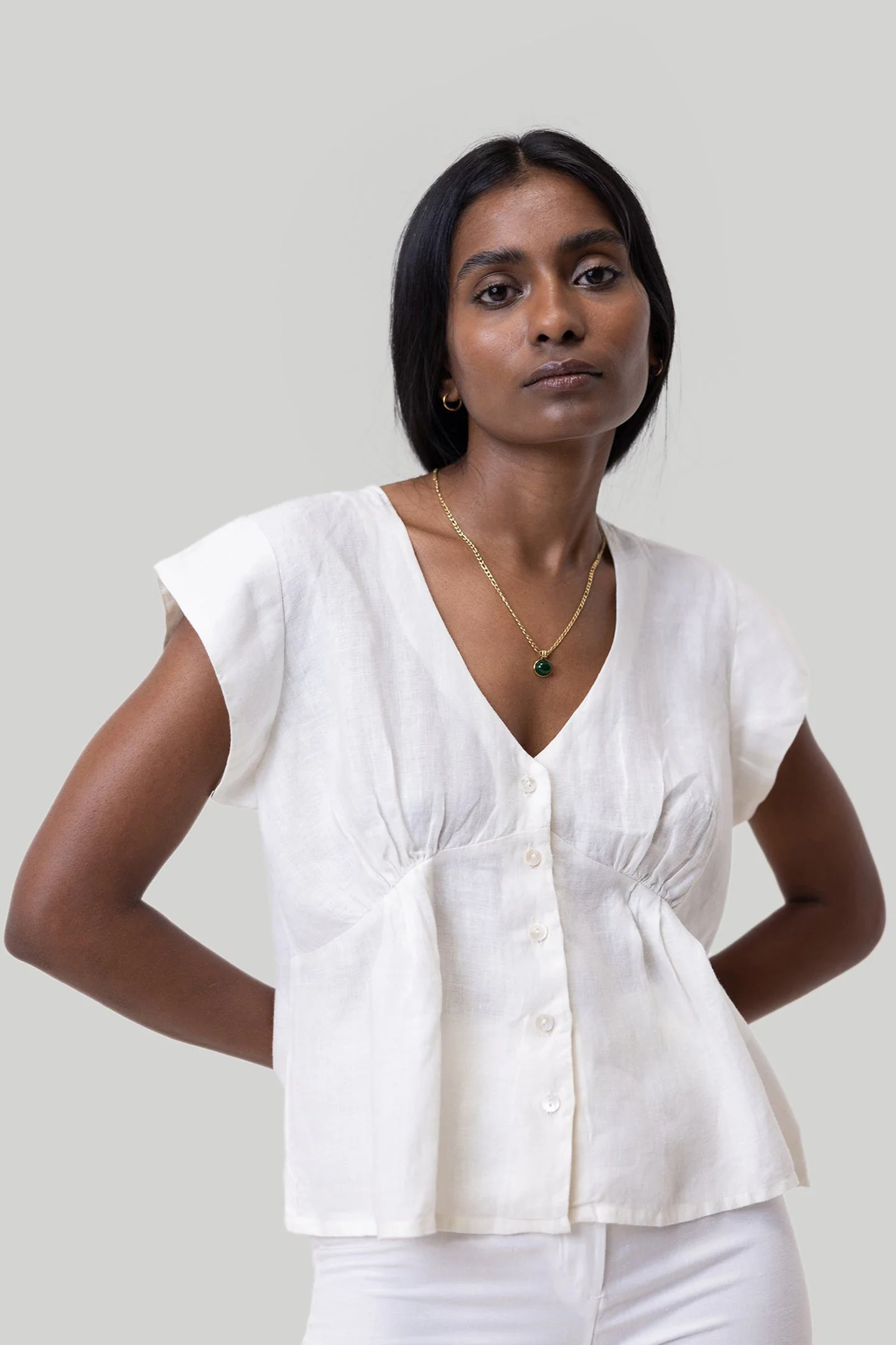 Deep V-neck Top in Off-white - Image 2