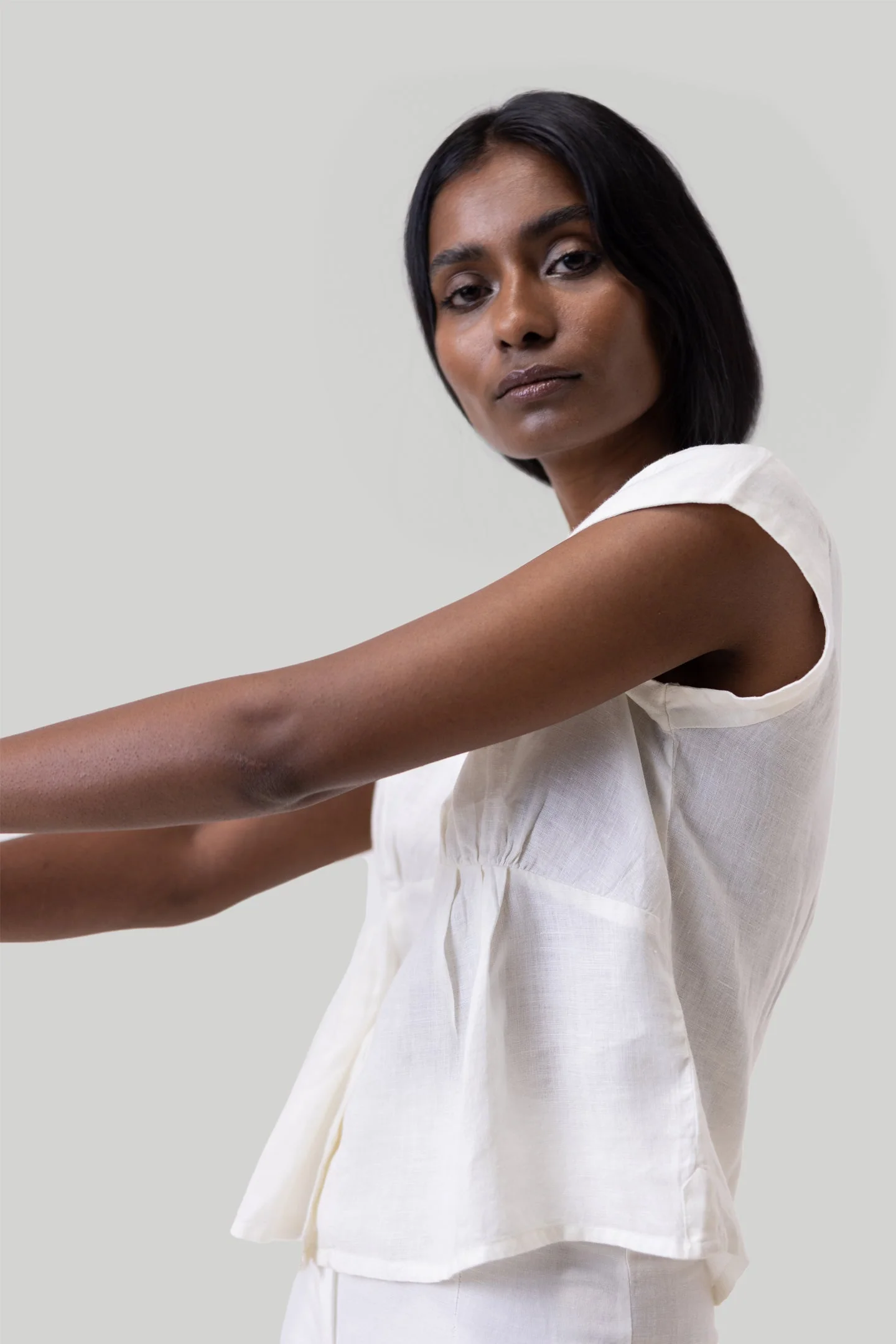 Deep V-neck Top in Off-white - Image 3