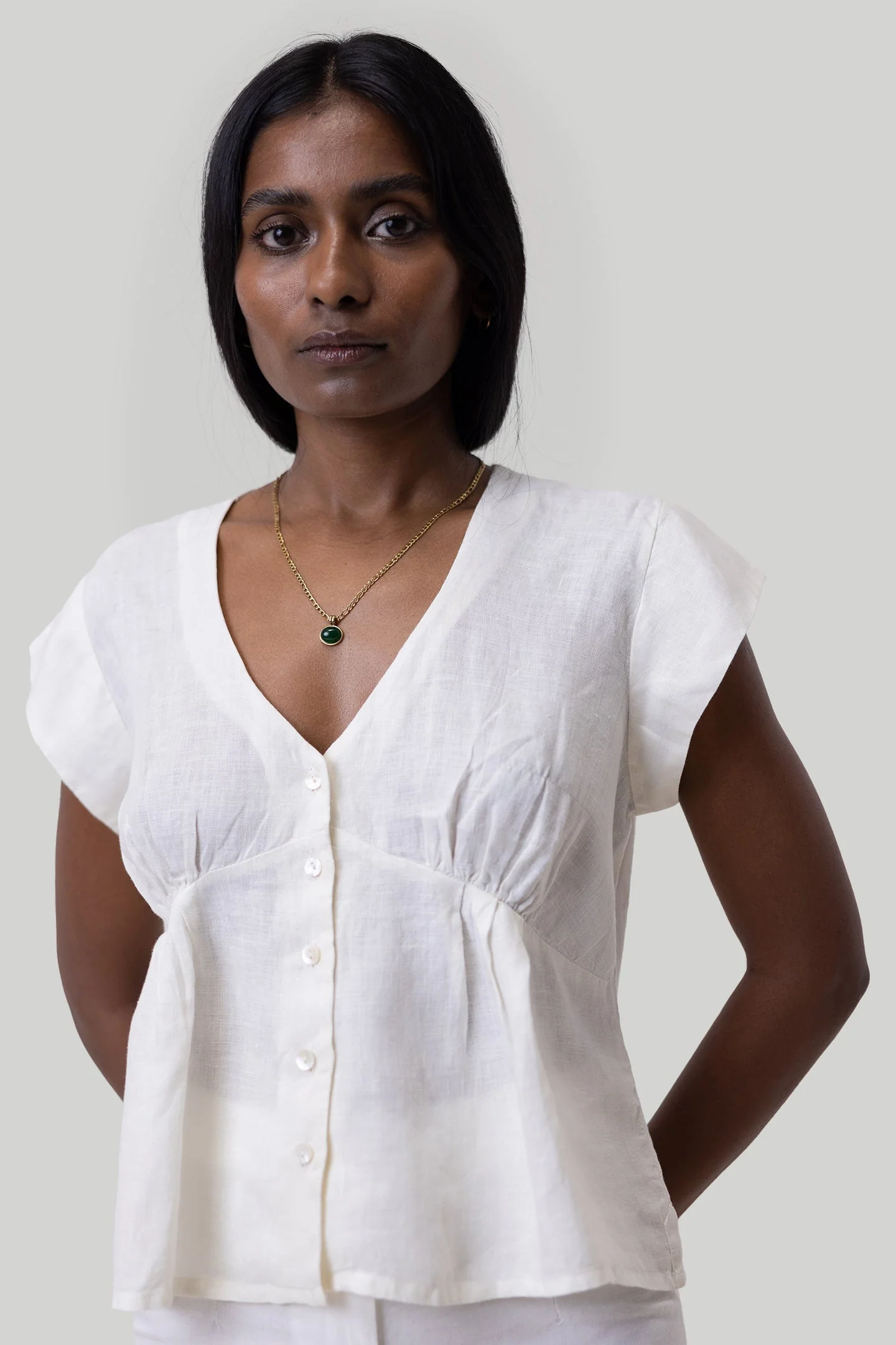 Deep V-neck Top in Off-white - Image 4
