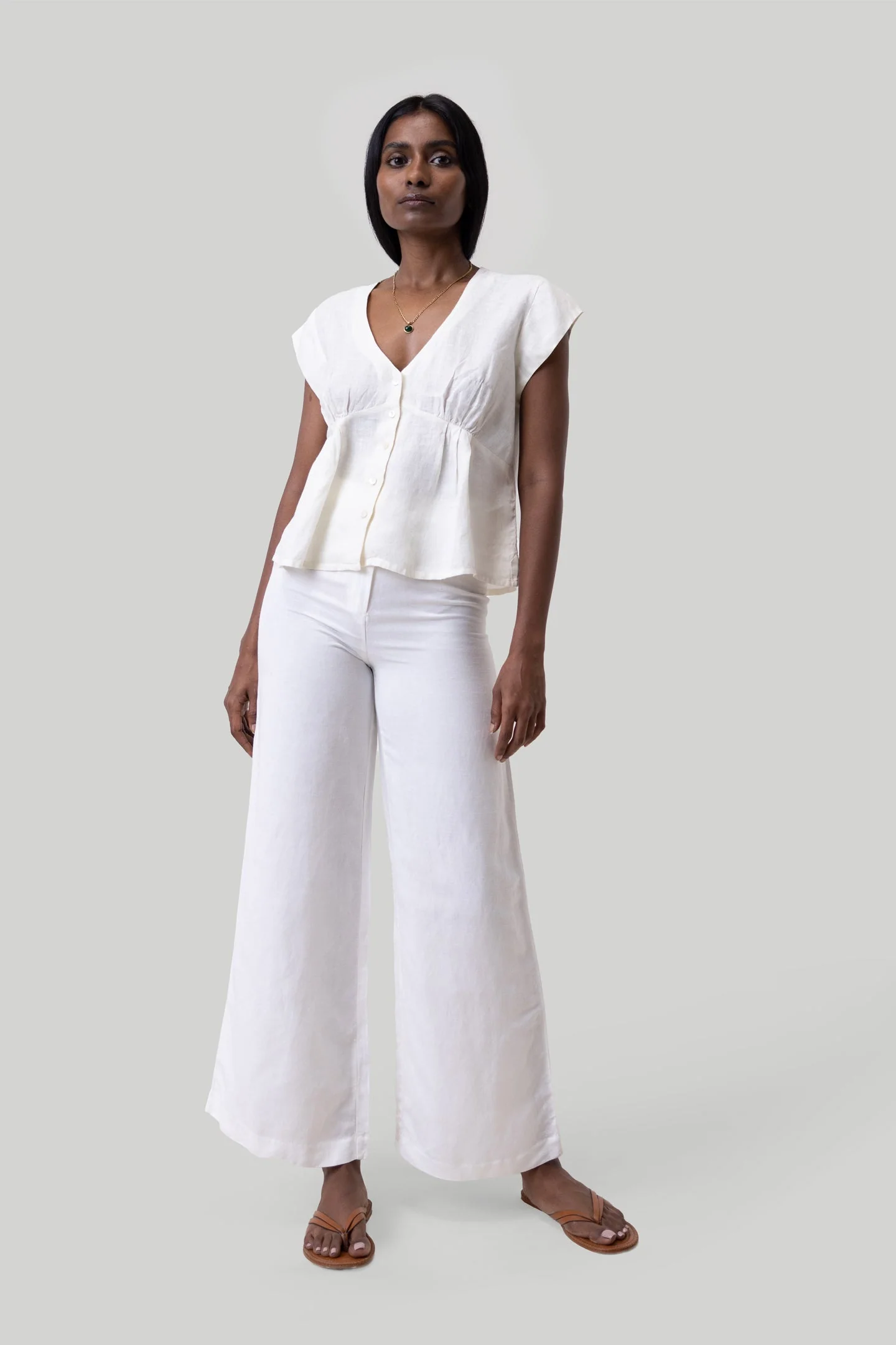 Deep V-neck Top in Off-white - Image 5