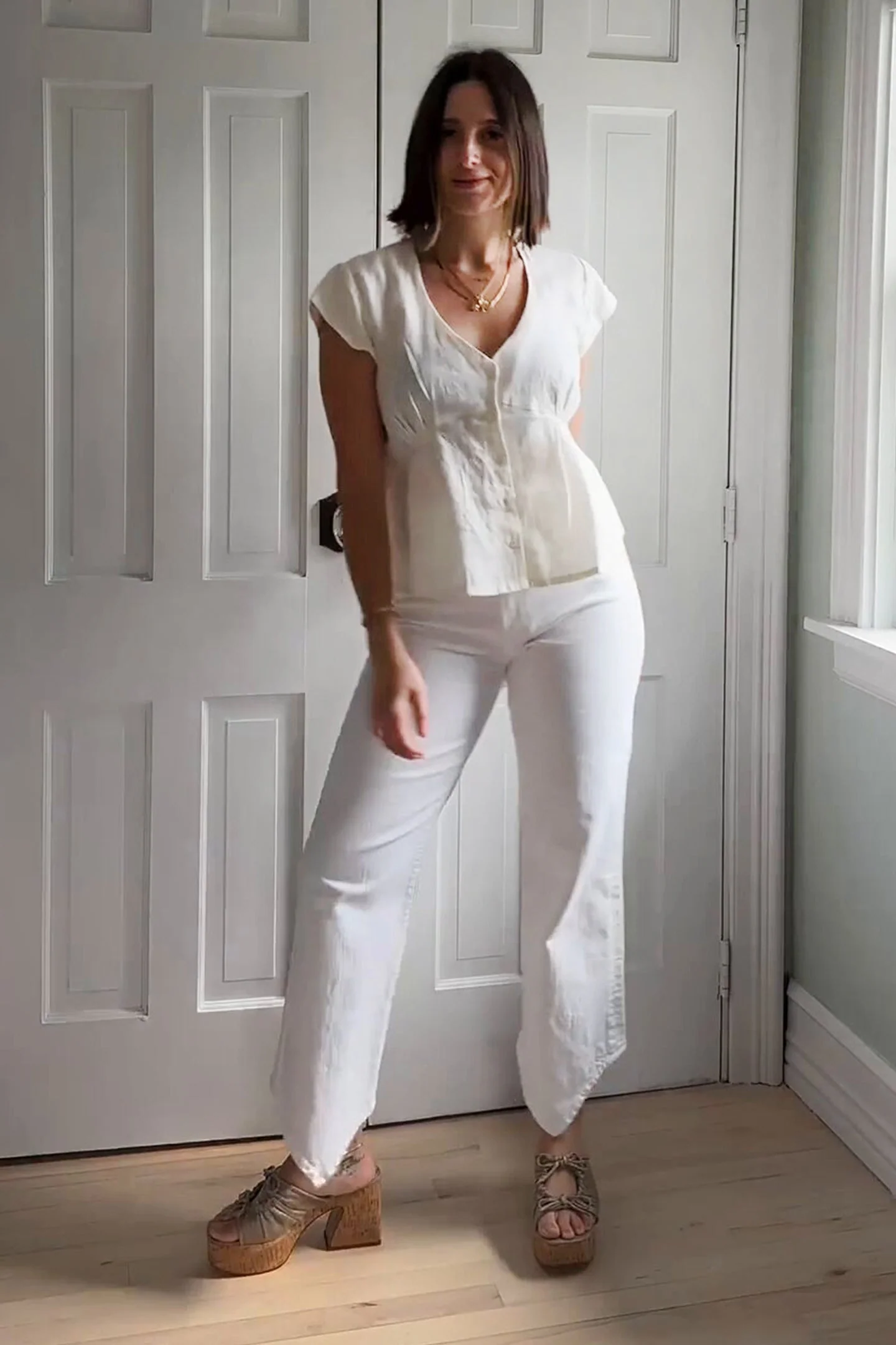 Deep V-neck Top in Off-white - Image 7