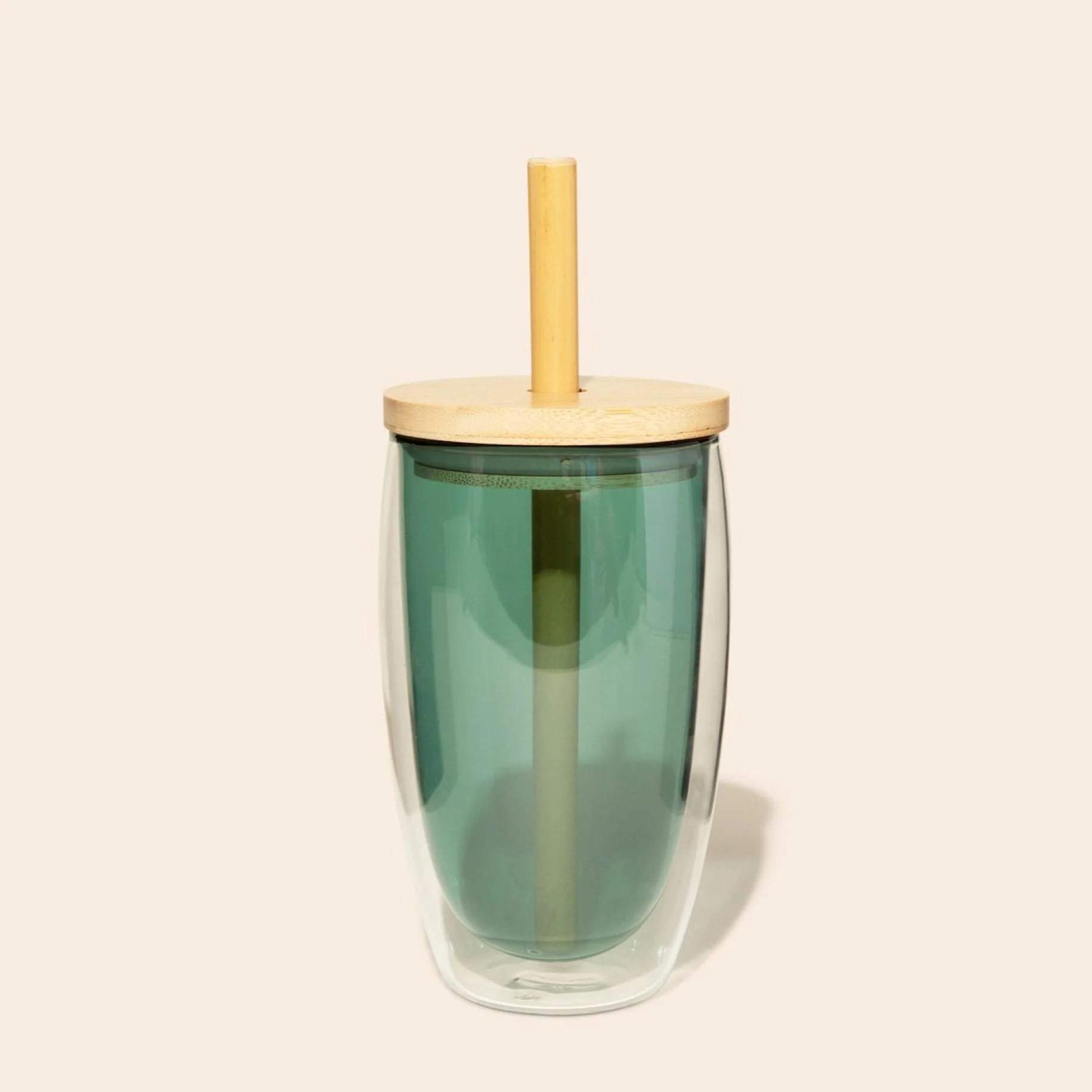 Double-Glass Cup With Bamboo Straw - Image 2