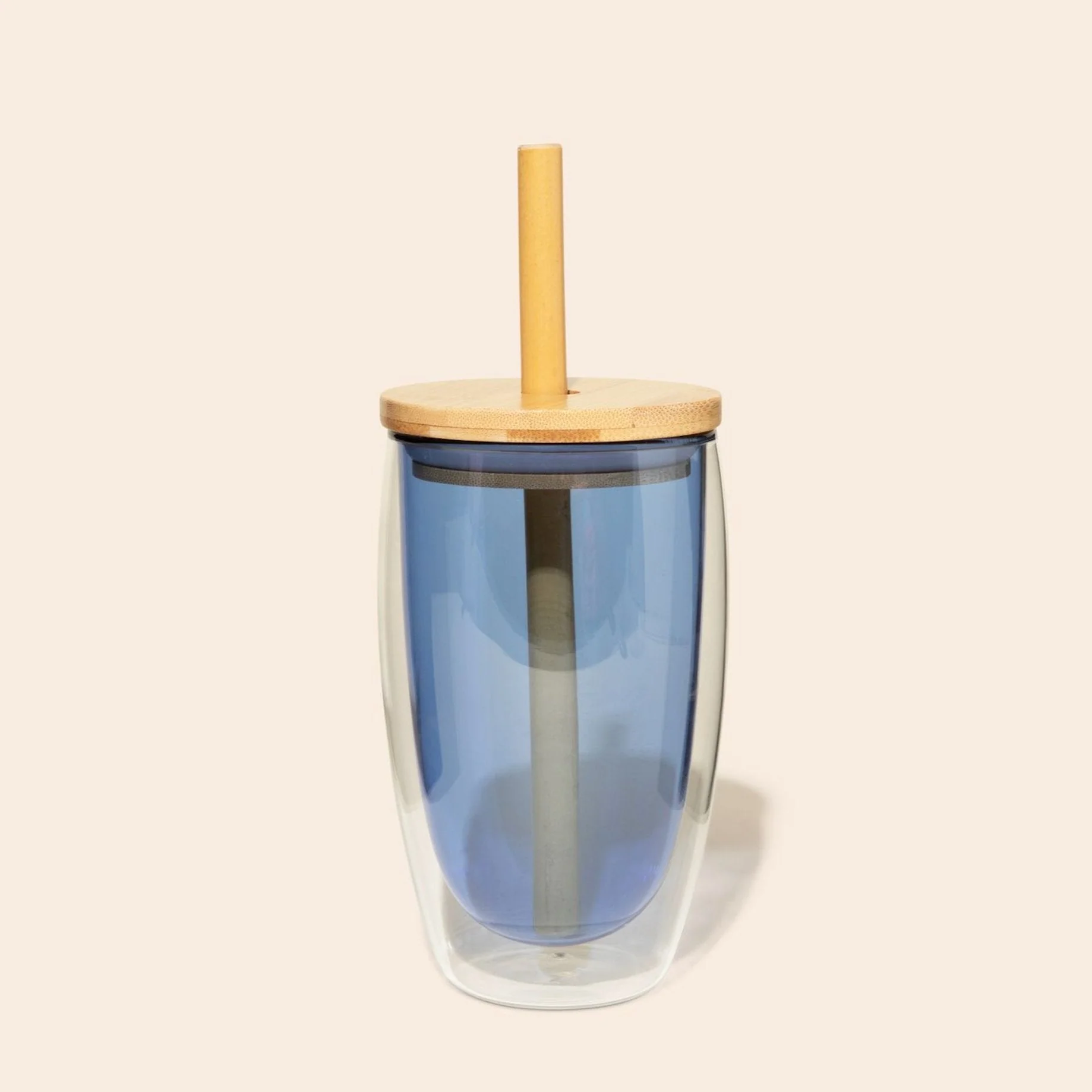 Double-Glass Cup With Bamboo Straw - Image 4