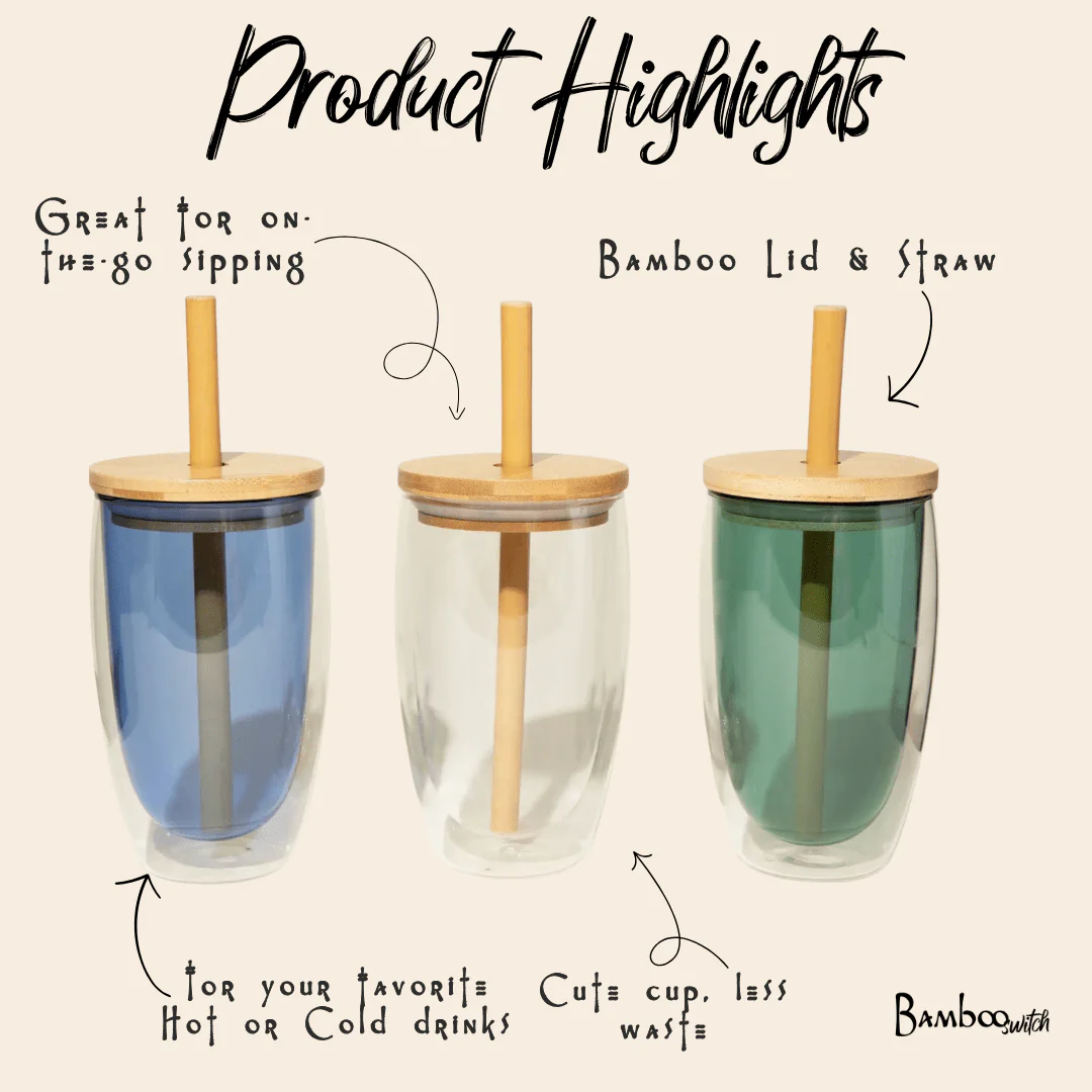 Double-Glass Cup With Bamboo Straw - Image 5