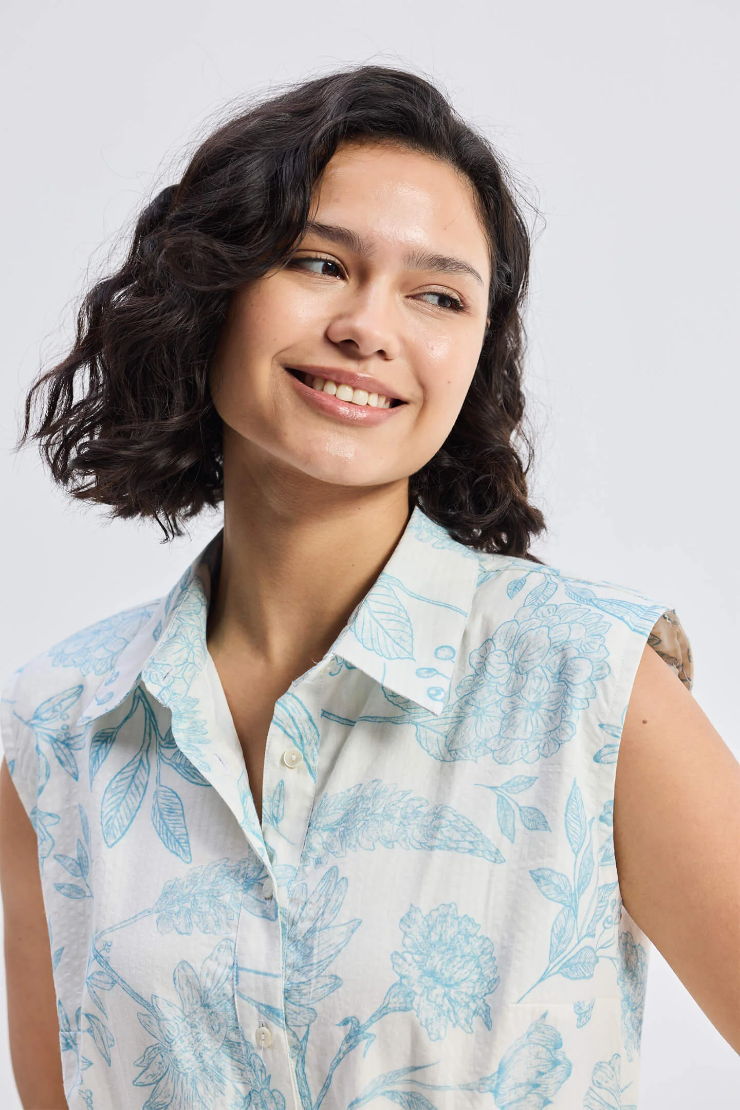 Drawstring Shirt Dress in Blue Florals - Image 10
