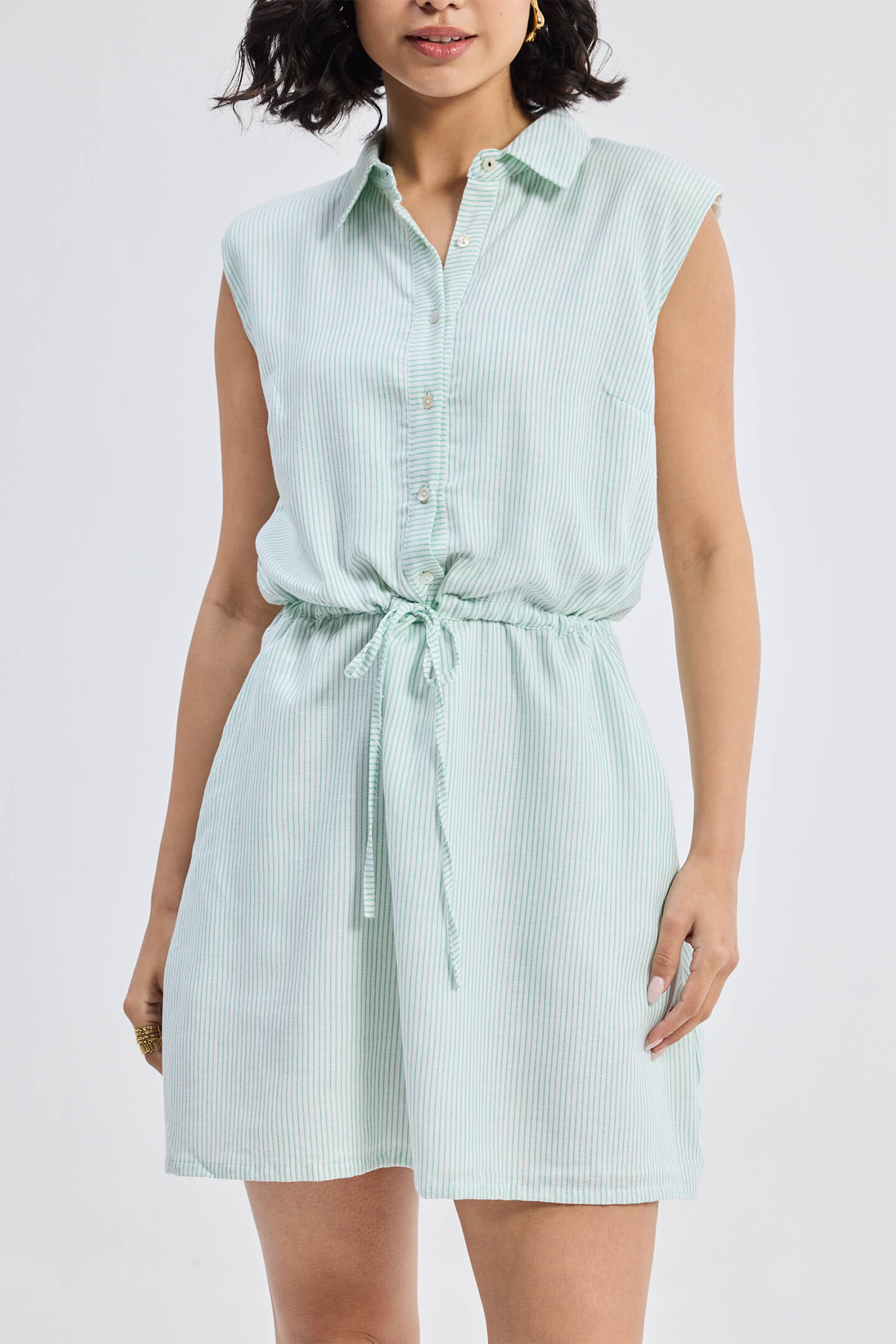 Drawstring Shirt Dress in Stripes - Image 12