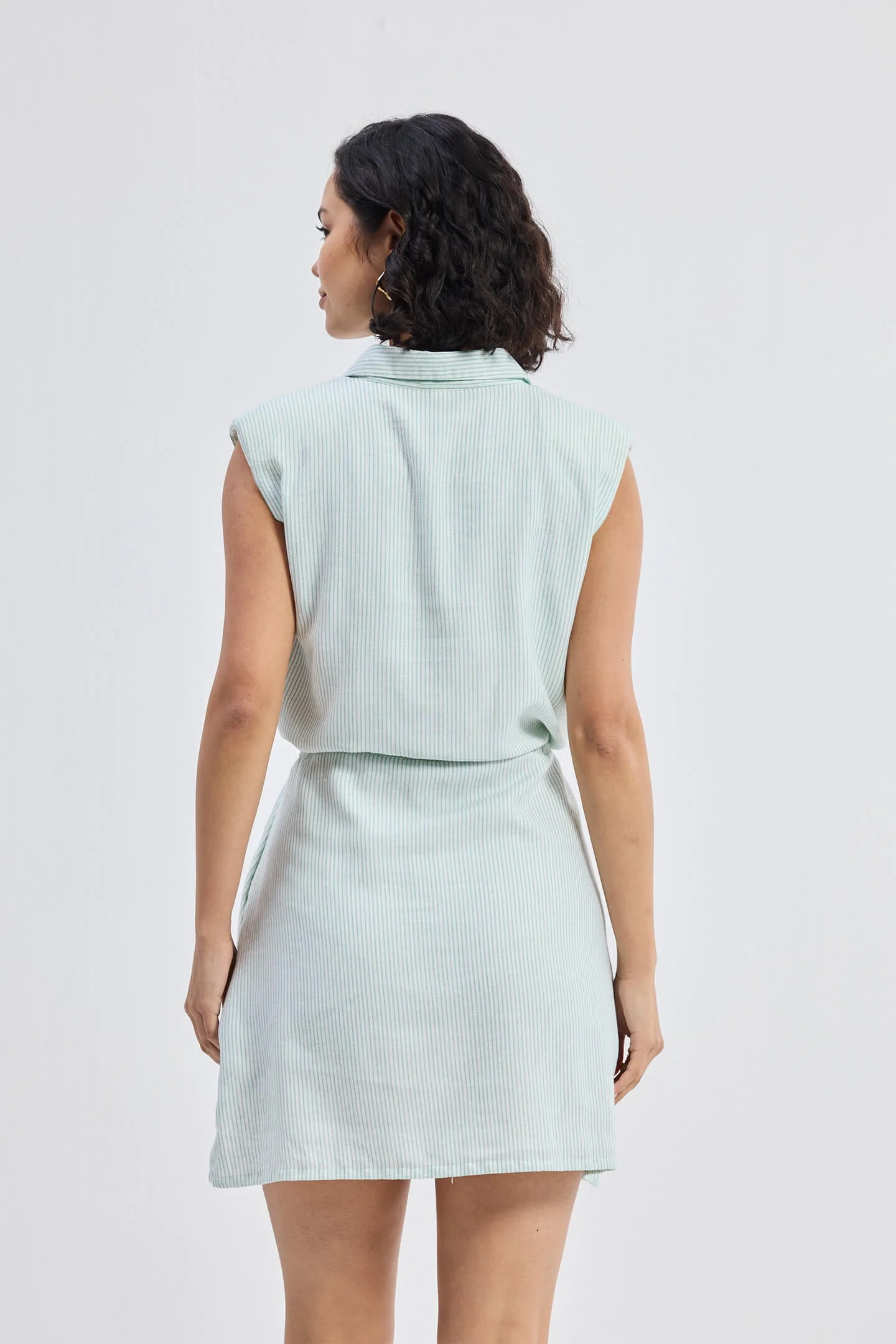 Drawstring Shirt Dress in Stripes - Image 2