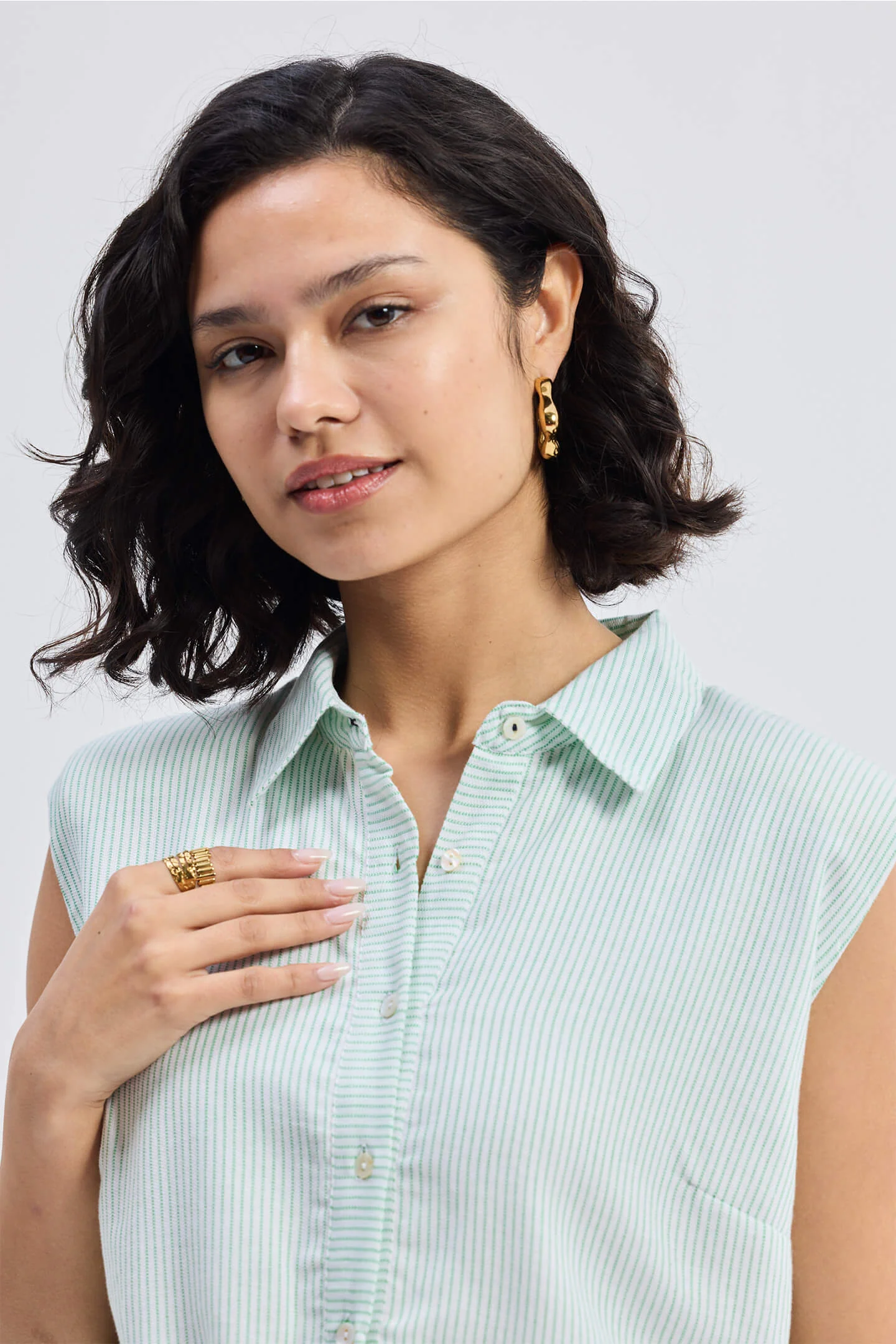 Drawstring Shirt Dress in Stripes - Image 4