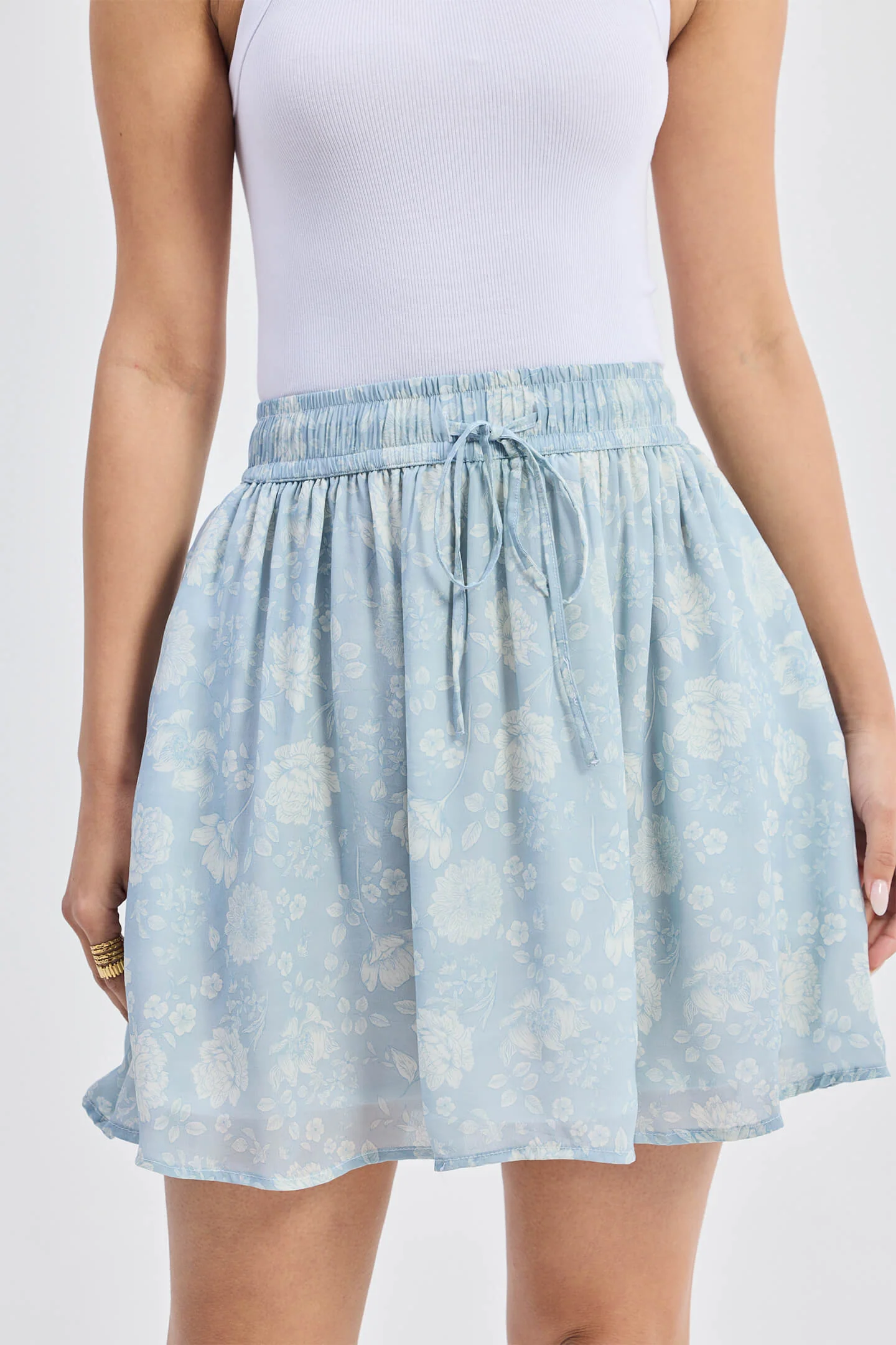 Drawstring Short Skirt in Blue Florals - Image 5