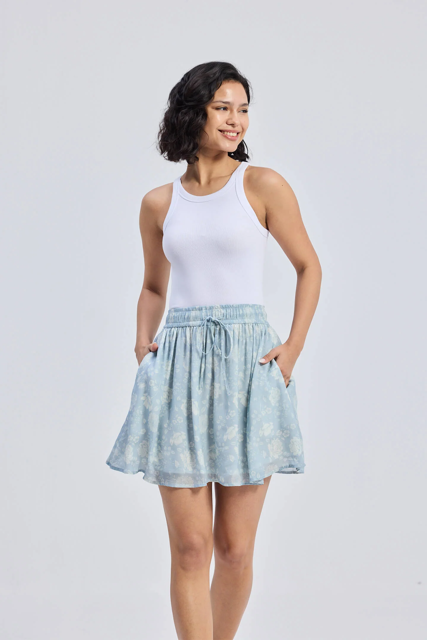 Drawstring Short Skirt in Blue Florals - Image 6