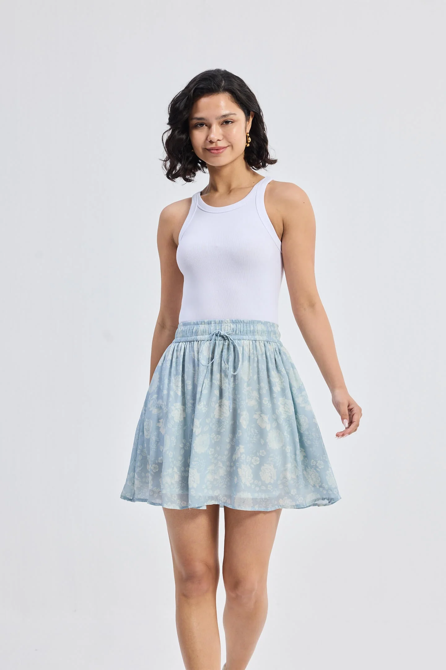 Drawstring Short Skirt in Blue Florals - Image 7