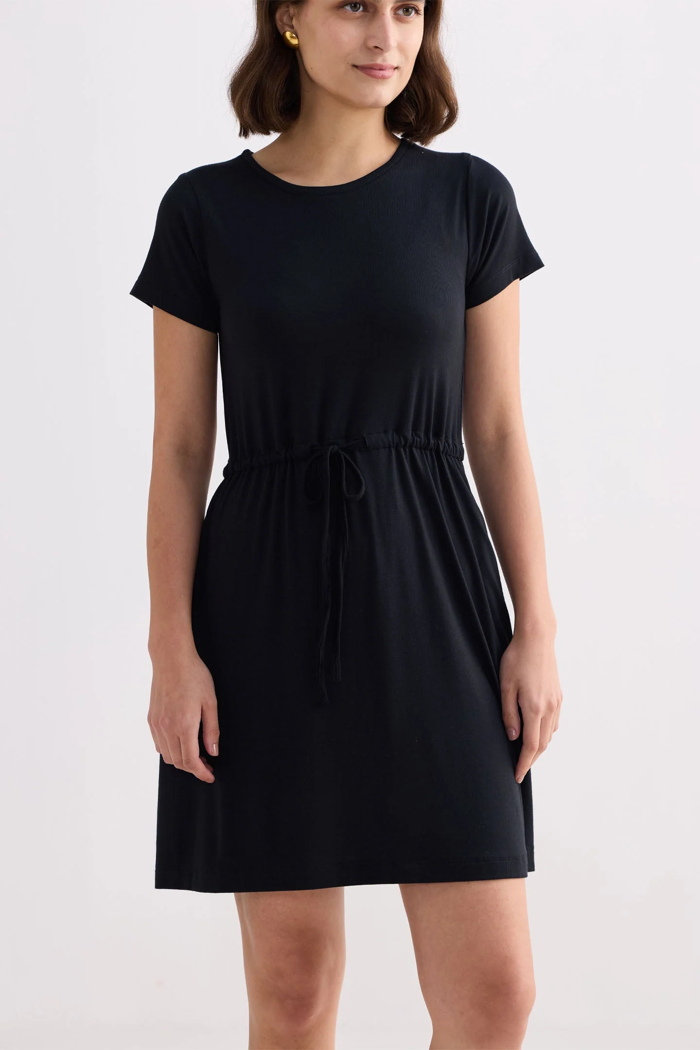 Drawstring Short T-shirt Dress in Black - Image 13