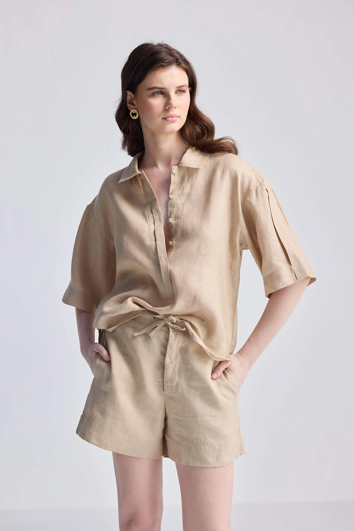 Drawstring Shorts in Neutral Beige - Image 3