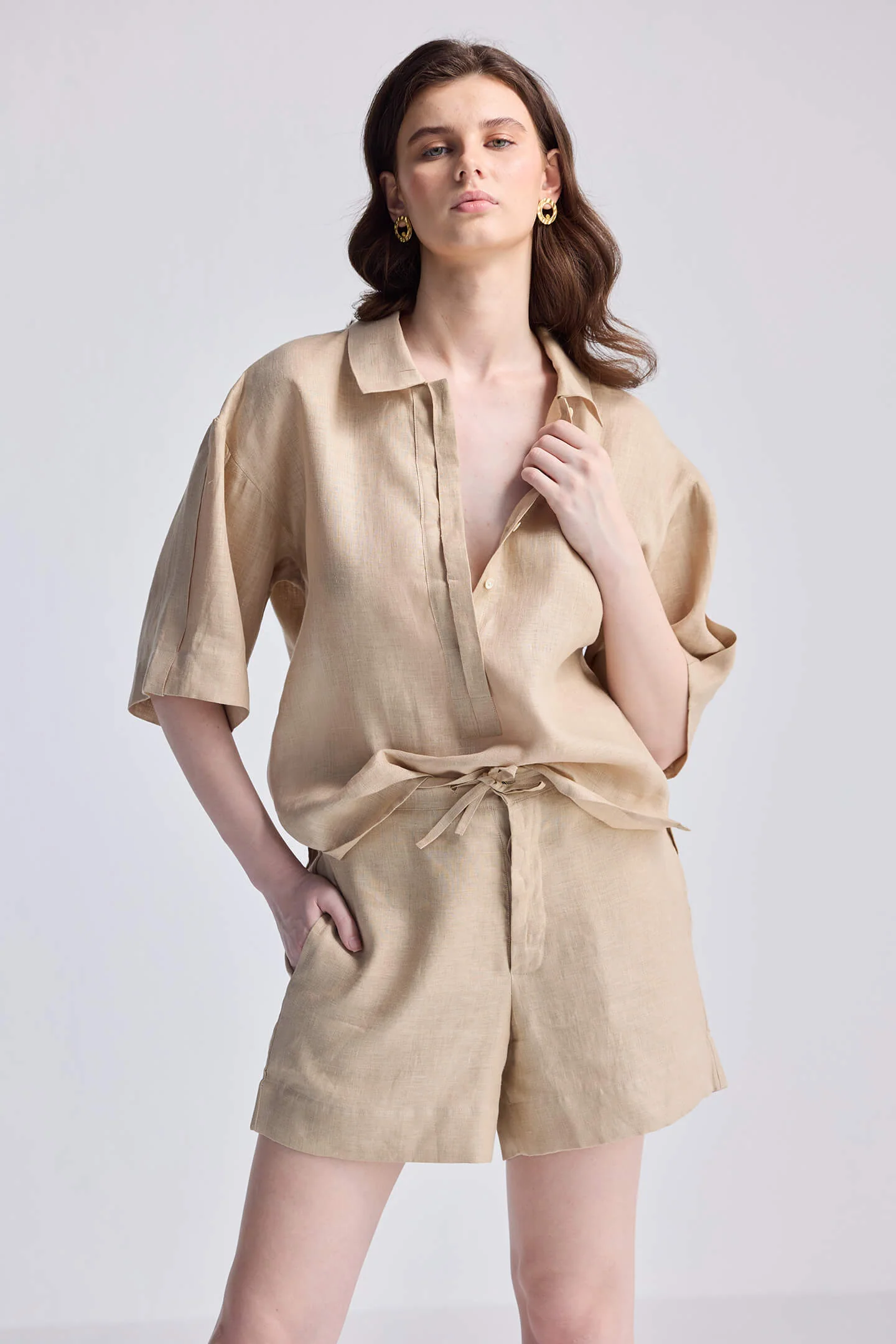 Drawstring Shorts in Neutral Beige - Image 4
