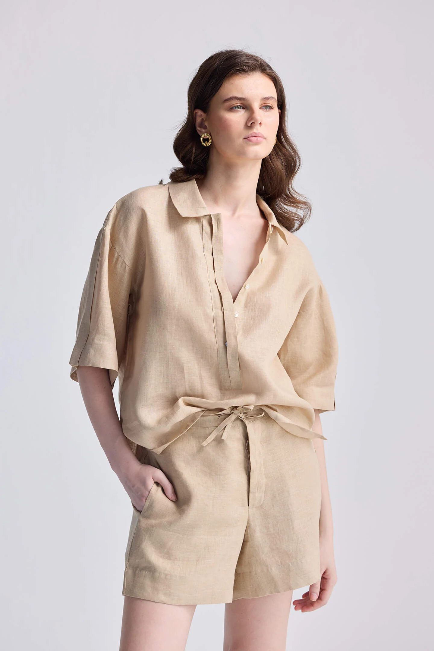 Drawstring Shorts in Neutral Beige - Image 6