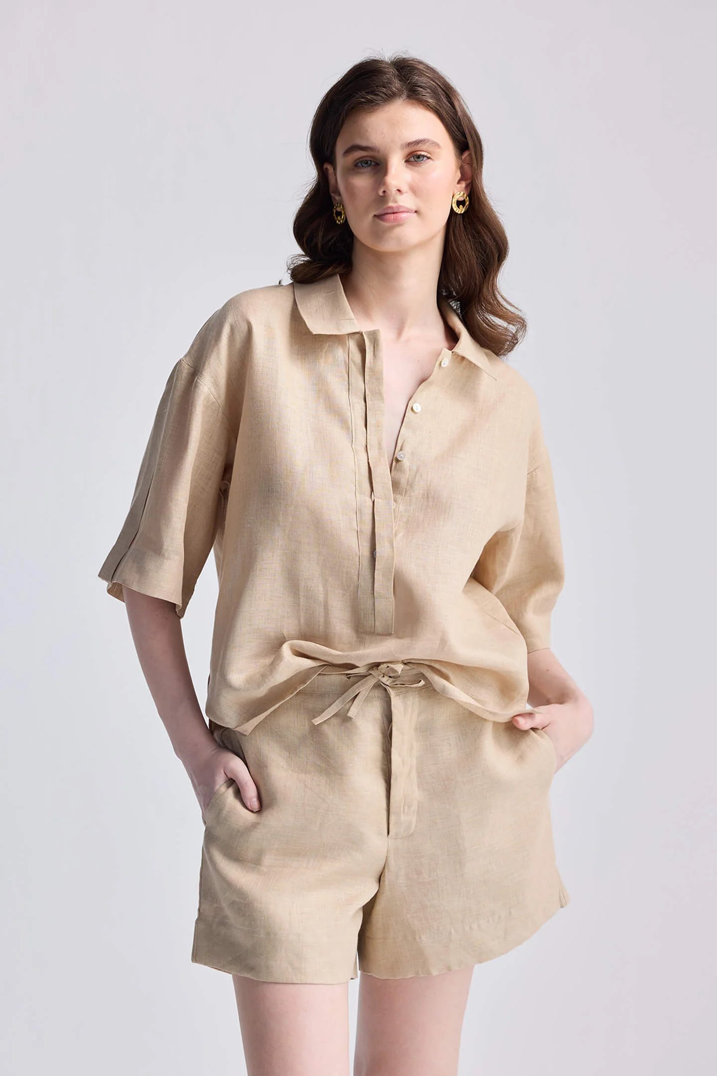 Drawstring Shorts in Neutral Beige - Image 7