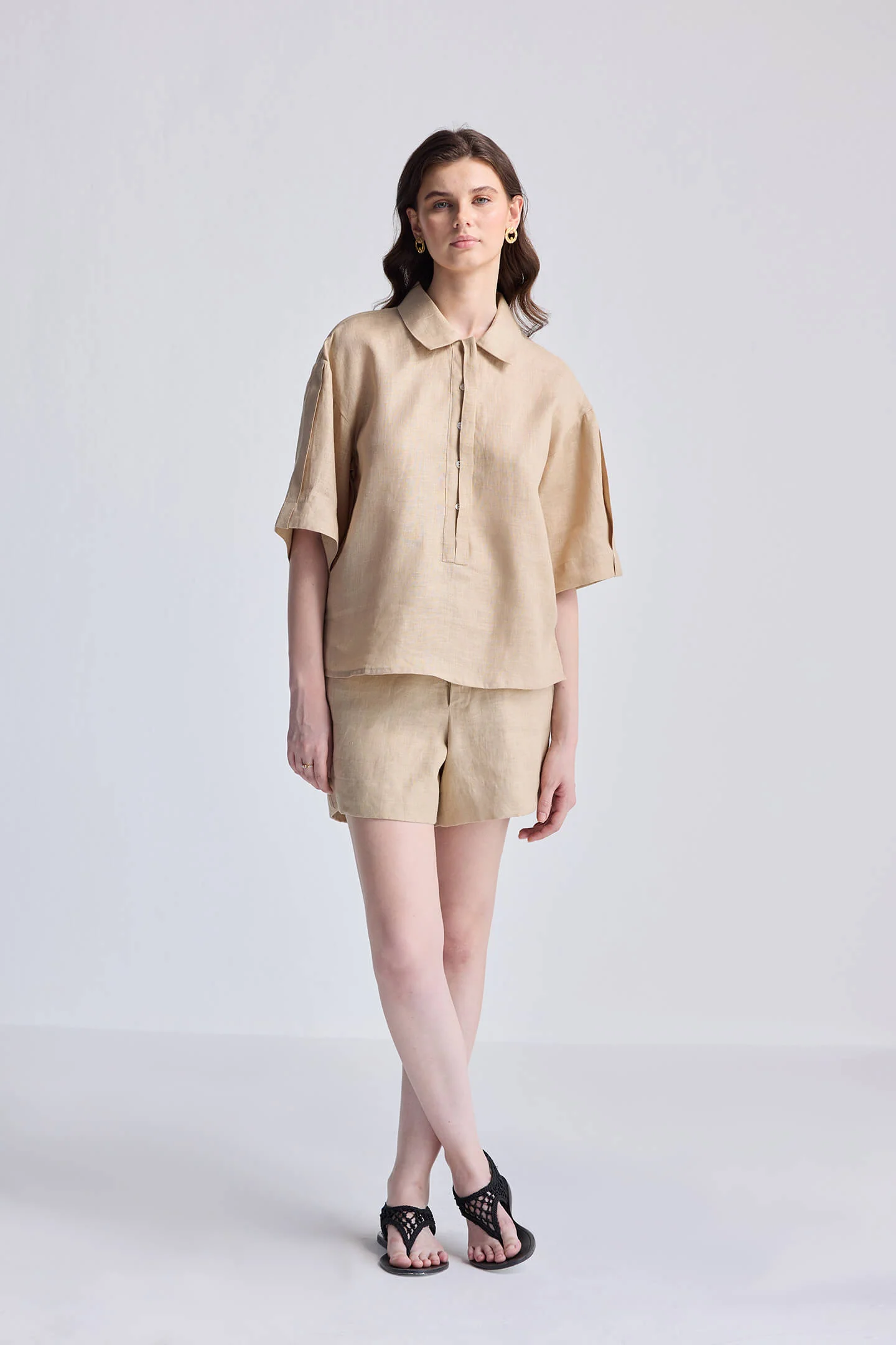 Drawstring Shorts in Neutral Beige - Image 8