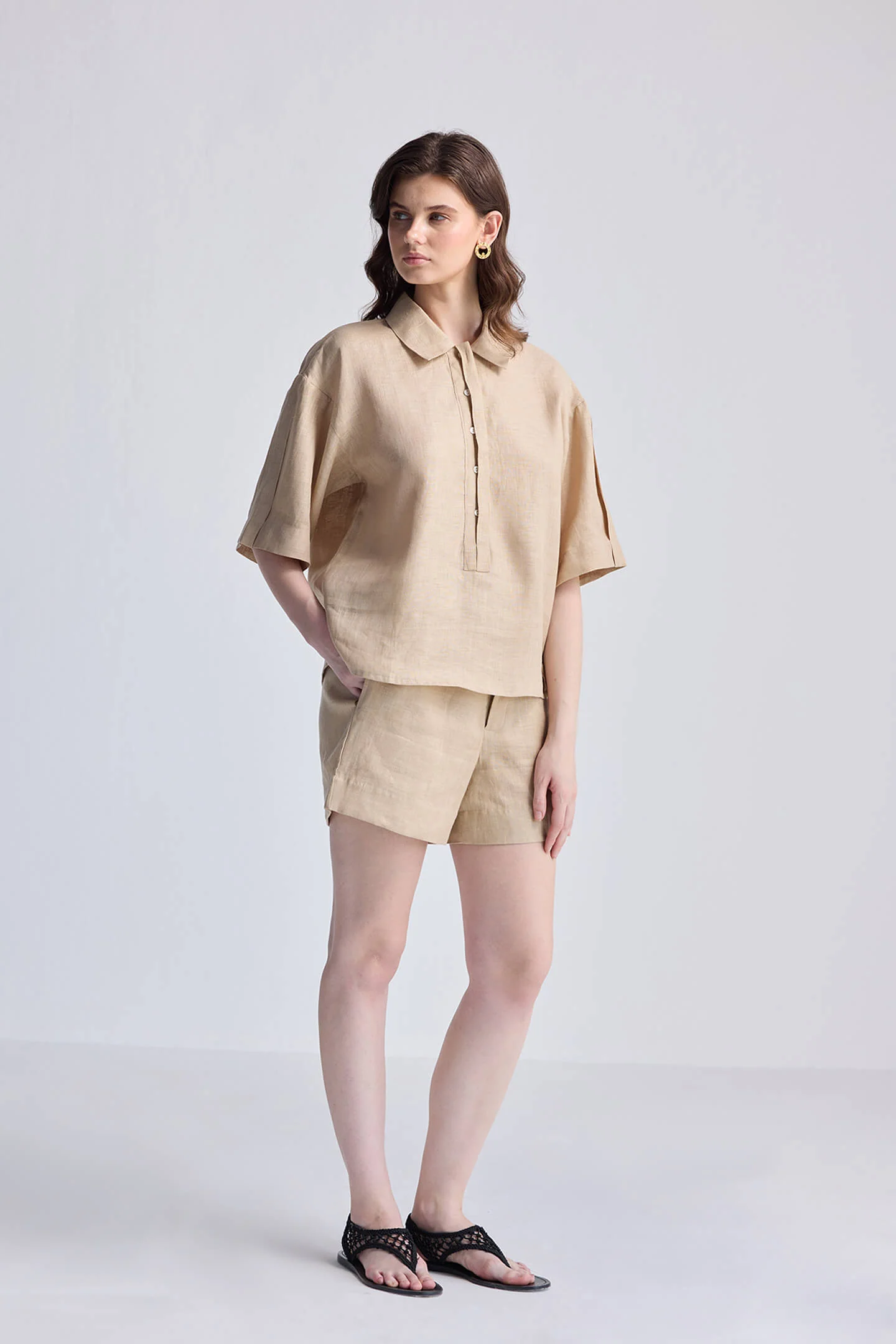 Drawstring Shorts in Neutral Beige - Image 9