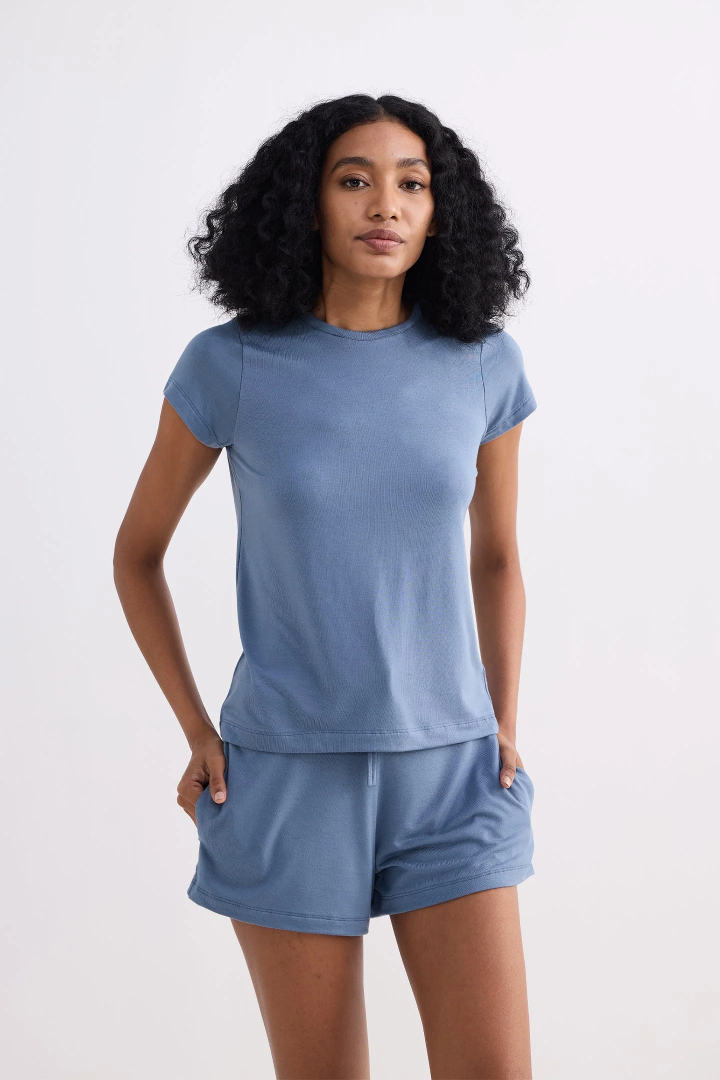 Essential Short Sleeve Tee Set in Blue - Image 9