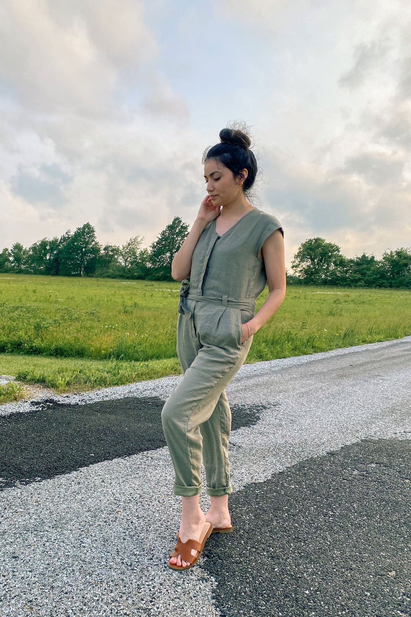 Evening Chai Jumpsuit in Dark Green - Image 12