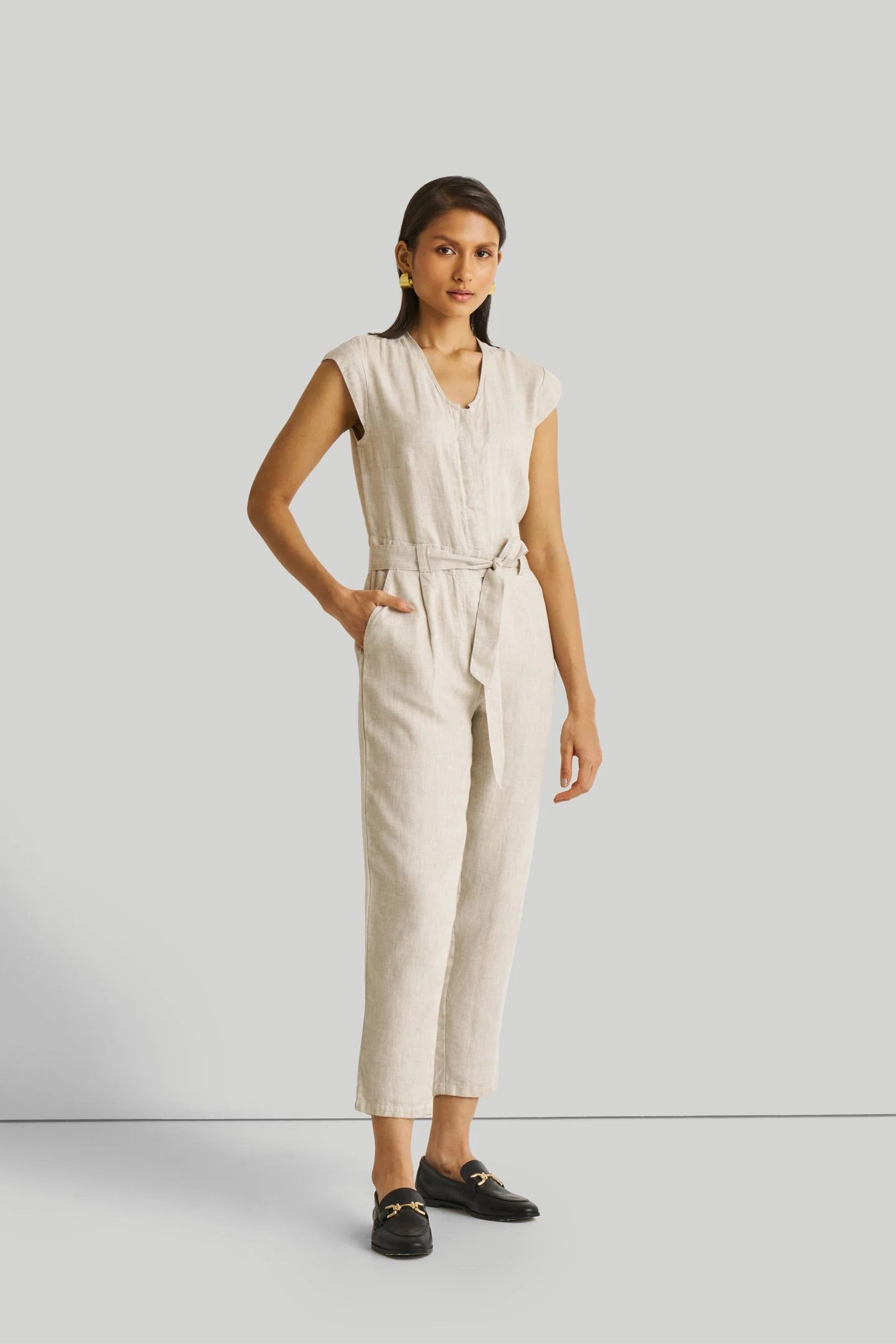 Evening Chai Jumpsuit in Light Beige - Image 3