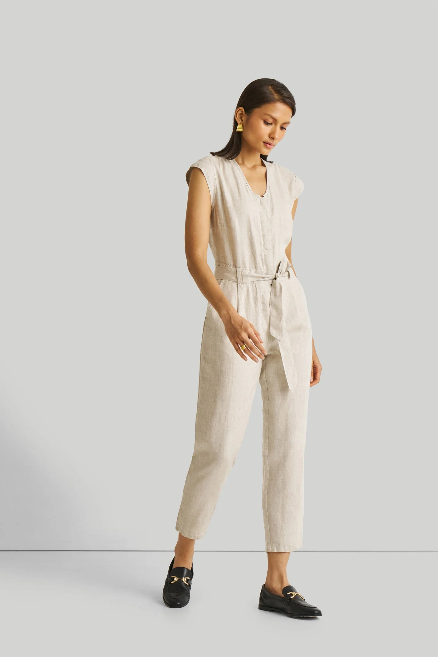 Evening Chai Jumpsuit in Light Beige - Image 5