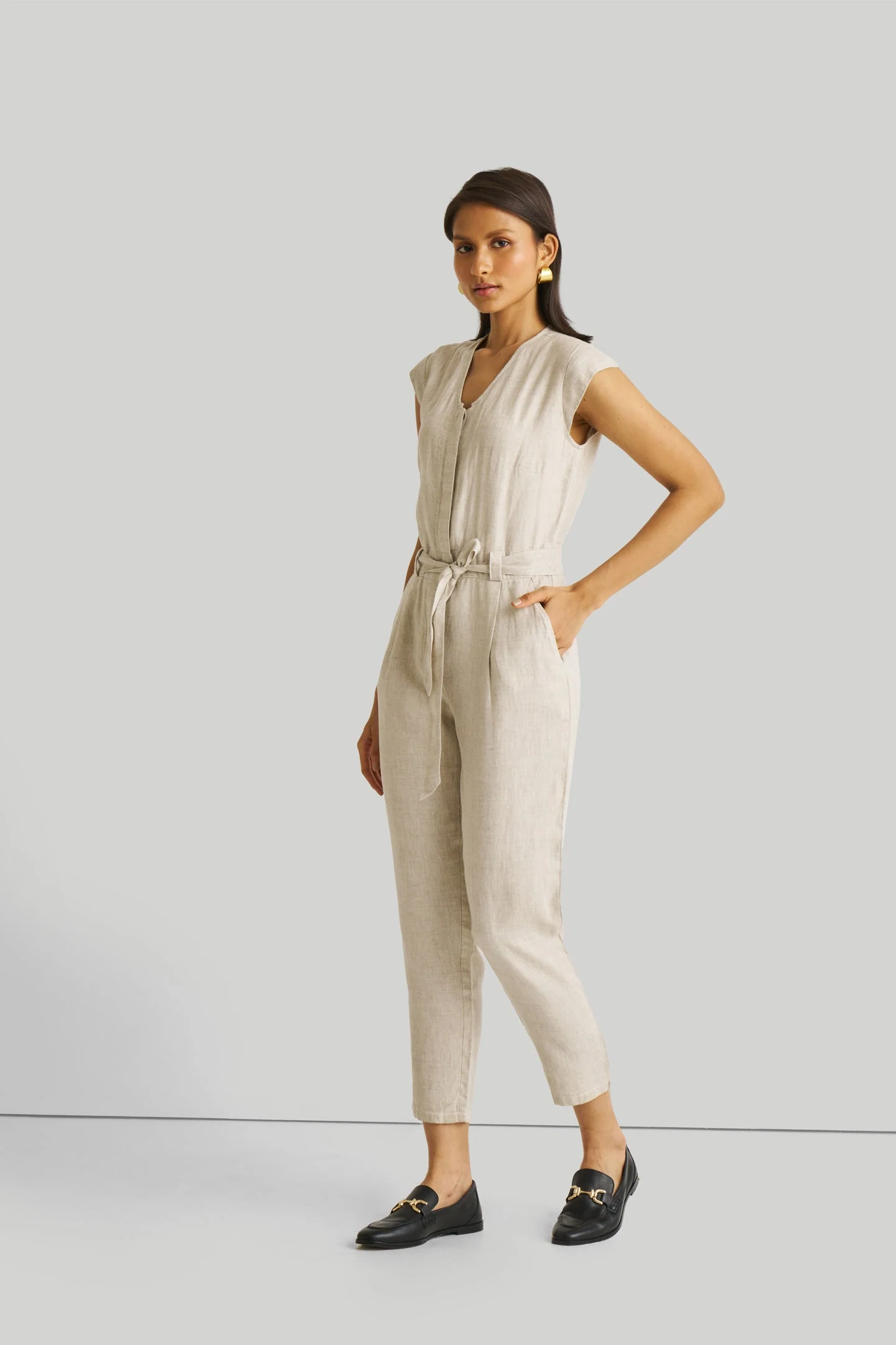 Evening Chai Jumpsuit in Light Beige - Image 8