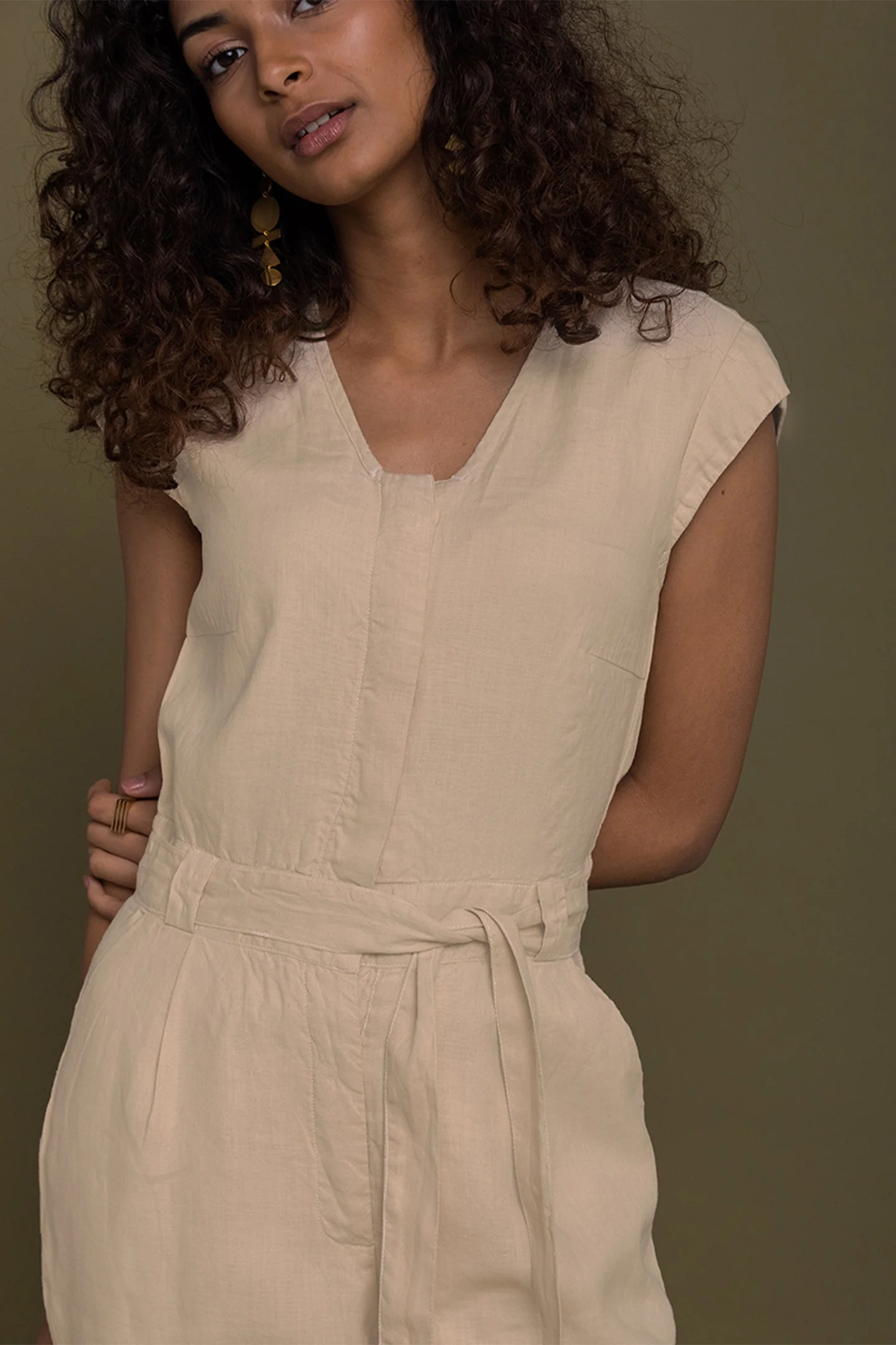Evening Chai Jumpsuit in Neutral Beige - Image 4