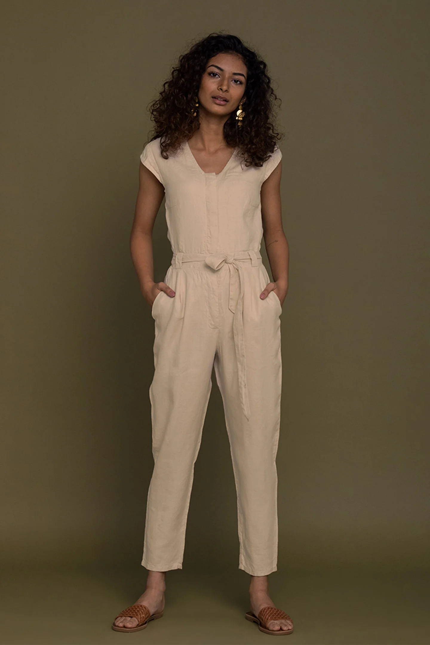 Evening Chai Jumpsuit in Neutral Beige - Image 6