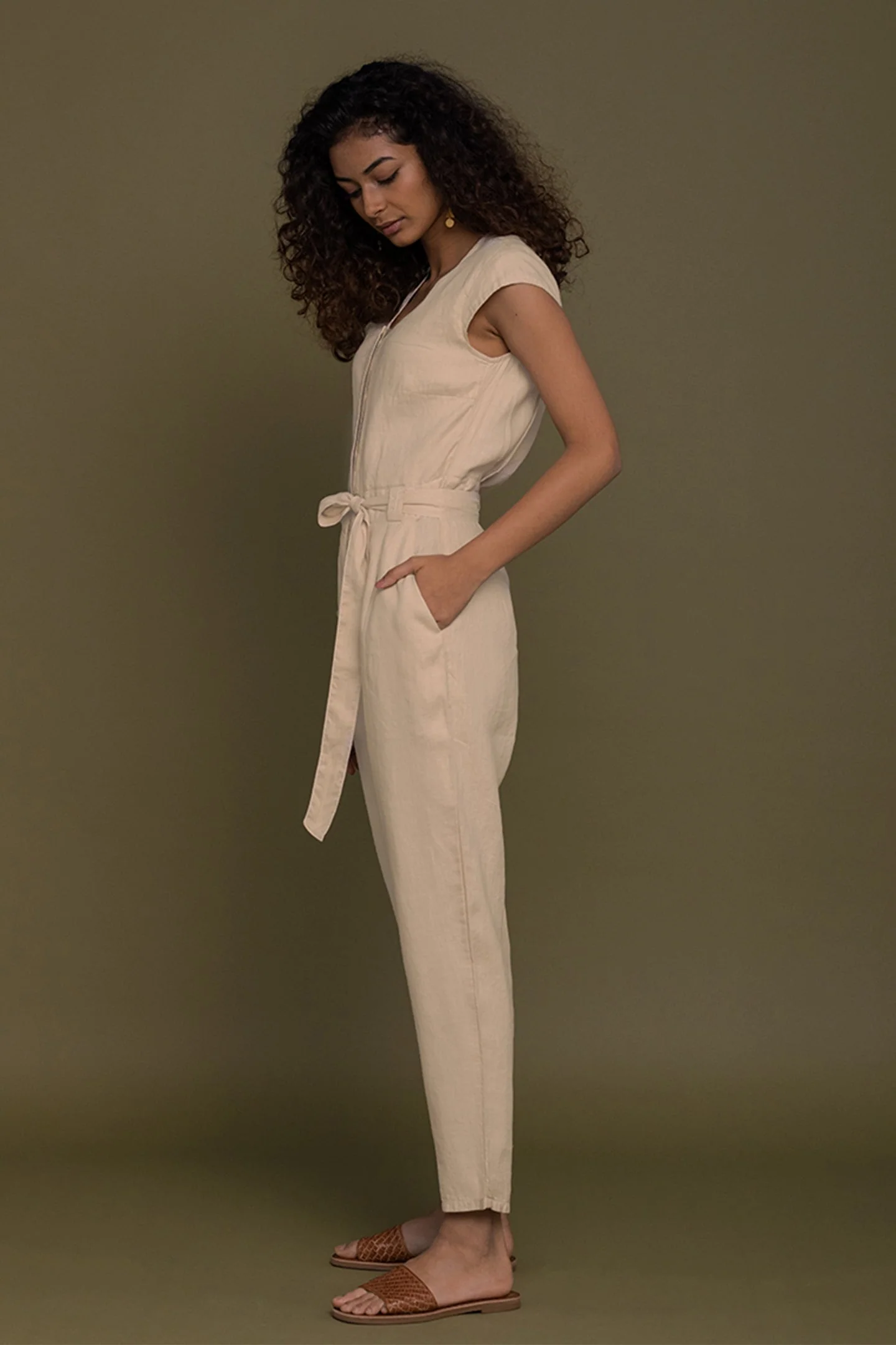 Evening Chai Jumpsuit in Neutral Beige - Image 7